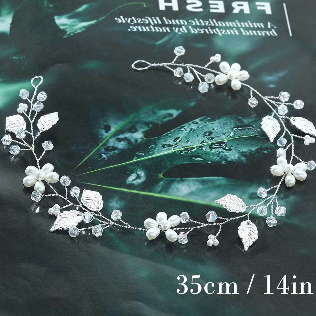 EASEDAILY Bride Wedding Hair Vine Silver Leaf Headband Pearl Headpieces Rhinestone Hair Piece Bridal Hair Accessories for Women and Girls - Image 5