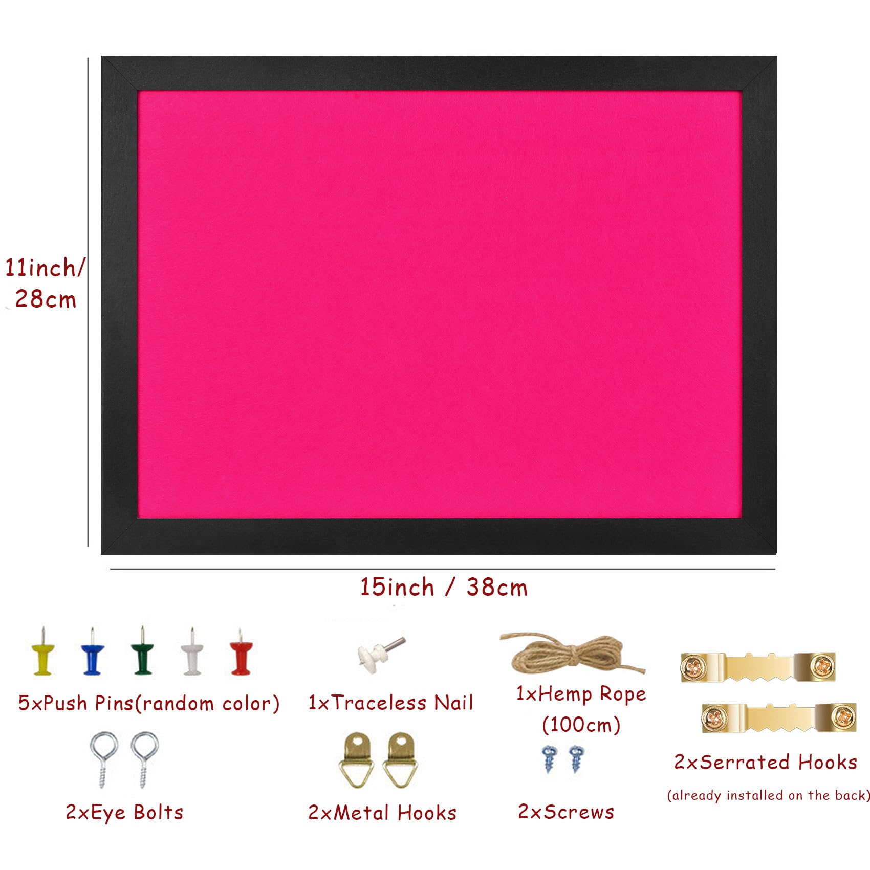 Pink Bulletin Boards Cork Board with Felt, 38x28CM Small Display Pin Board Vision Board for Walls, Jewelry, Notes, Collection, Photos, Office, Wood Framed(Black) & Felt(Pink), 1pc - Image 2