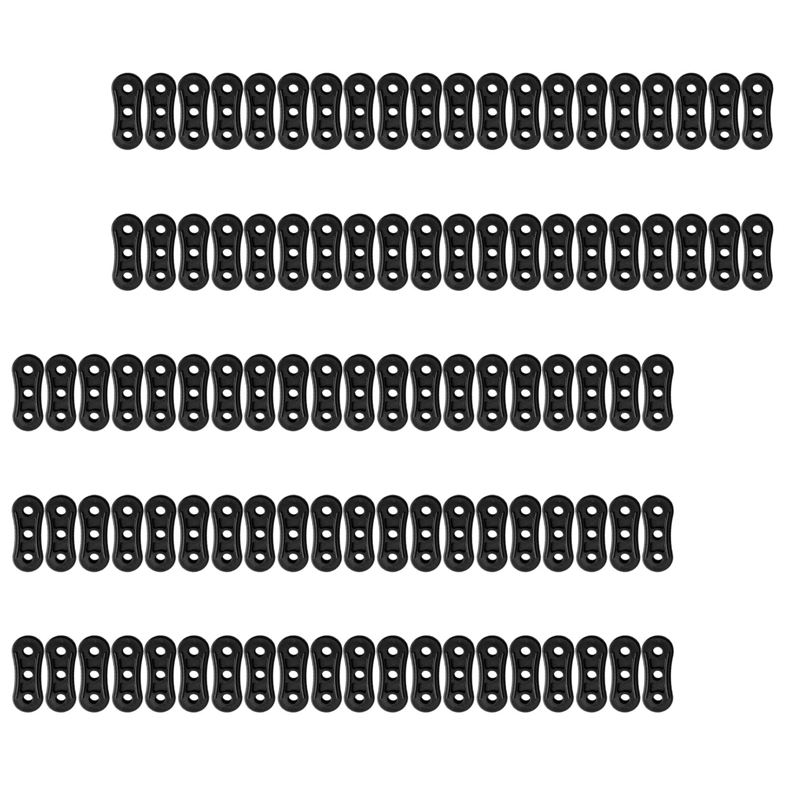 100Pcs Tent Guyline Adjusters with 3-Hole Design, Permanent Cord Tensioner Buckles for Camping Hiking, Easy Installation Tent Cord Rope Adjusters Tightening Hook Buckles