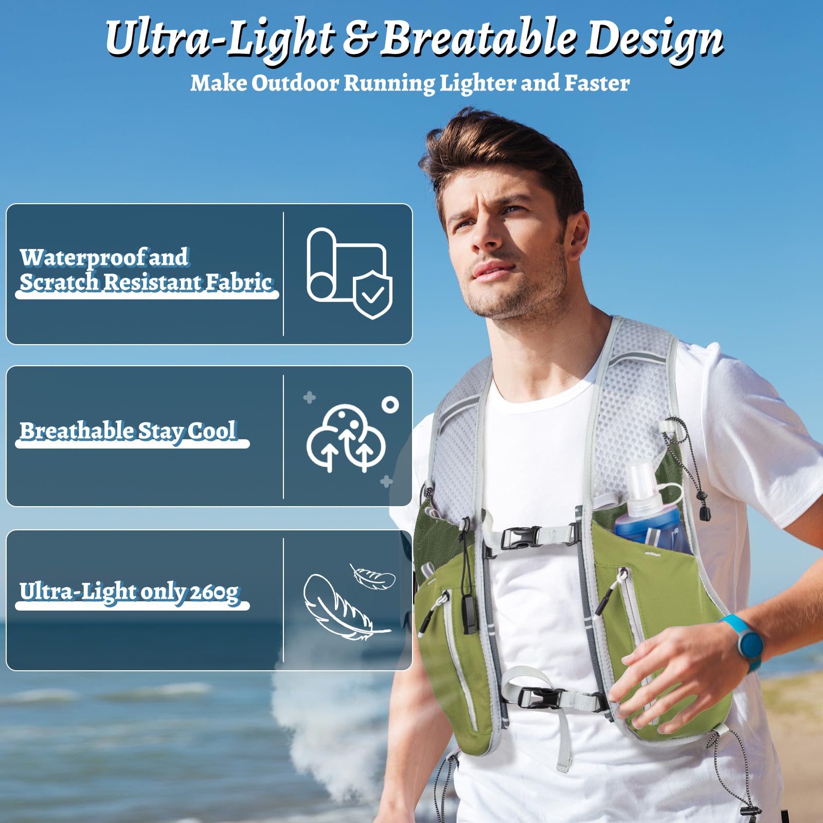 Zounich Laufweste mit 500ml Trinkflasche, Ultraleicht Laufweste für Damen und Herren, Multifunktionale Trinkrucksack 7L, Reflektierende Laufrucksack, für Laufen, Marathon, Radfahren