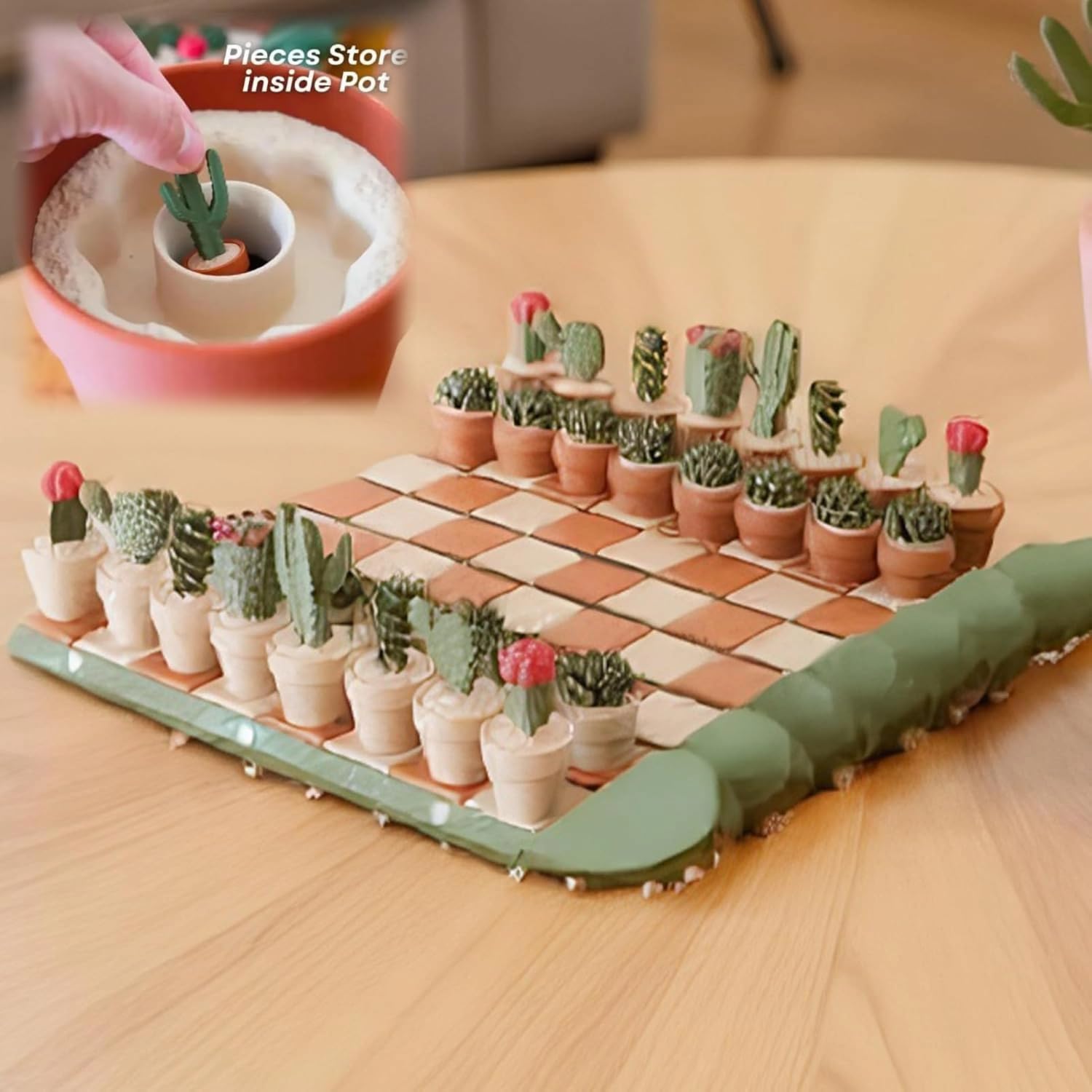 Lot de 32 échiquiers de voyage en forme de cactus, échiquier portable enroulable en 3D, motif végétal imprimé en 3D, décorations de table amusantes pour les amateurs de plantes