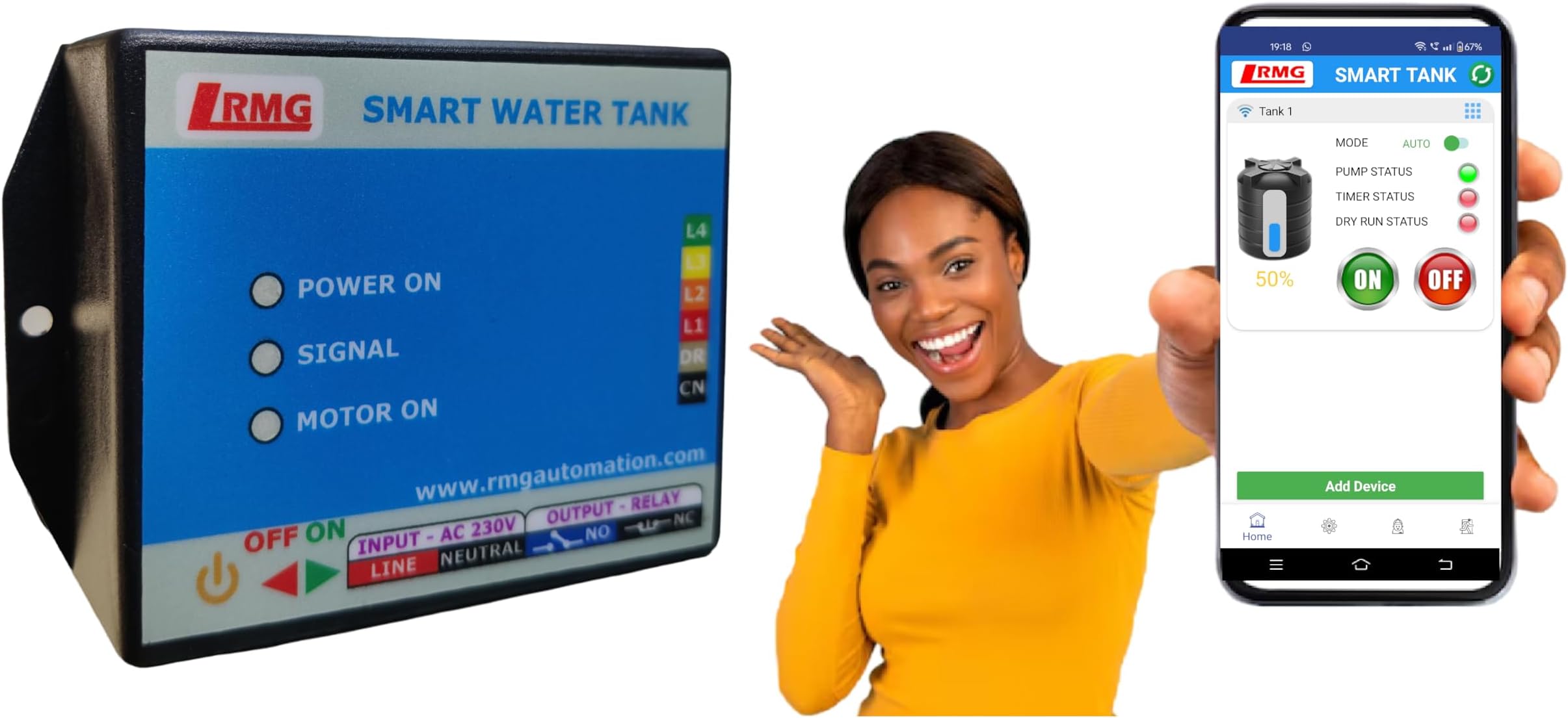 IoT Smart Water Level Controller โ Wi-Fi Motor Pump Controller & Tank Level Indicator for Starter Type Motors (230V AC)