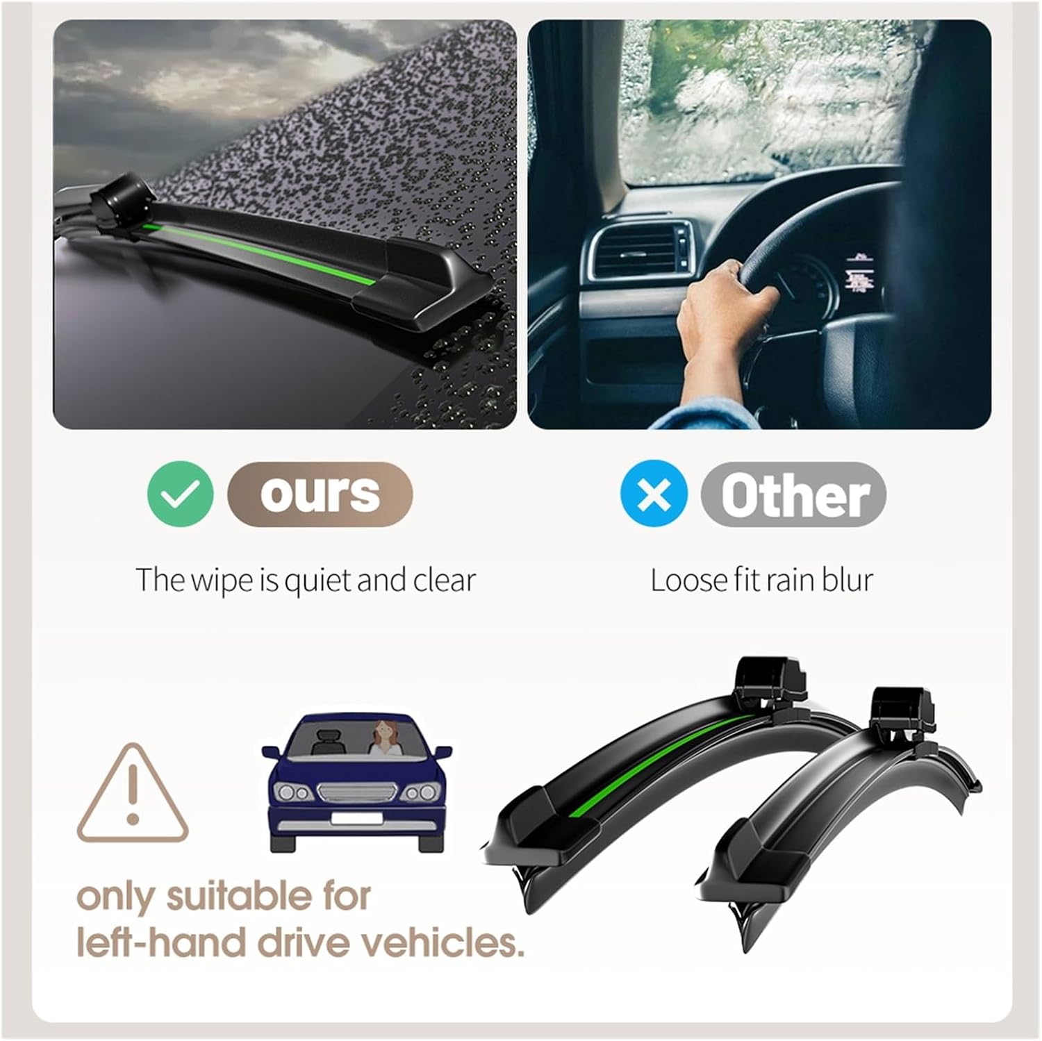 Car Wiper Blades Compatible With Dacia Sandero 2007-2023 Front Windshield Wiper Blades 2pcs Windscreen Window Accessories 2008 2012 2013 2014 2016 2018 2020(Black-Green,MK2 (2015-2019))