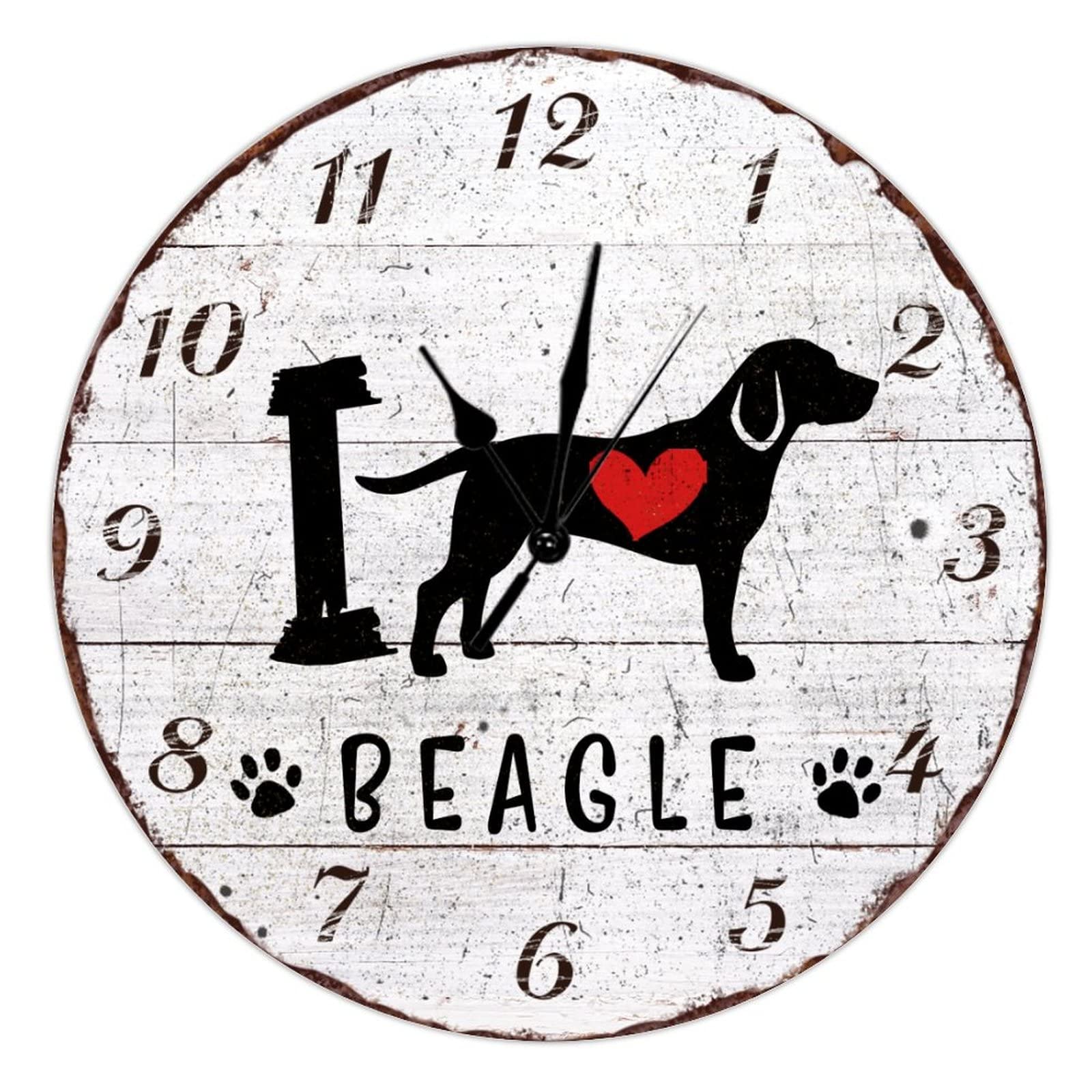 Horloge murale en bois I Love Dog de 38 cm style rétro silencieux