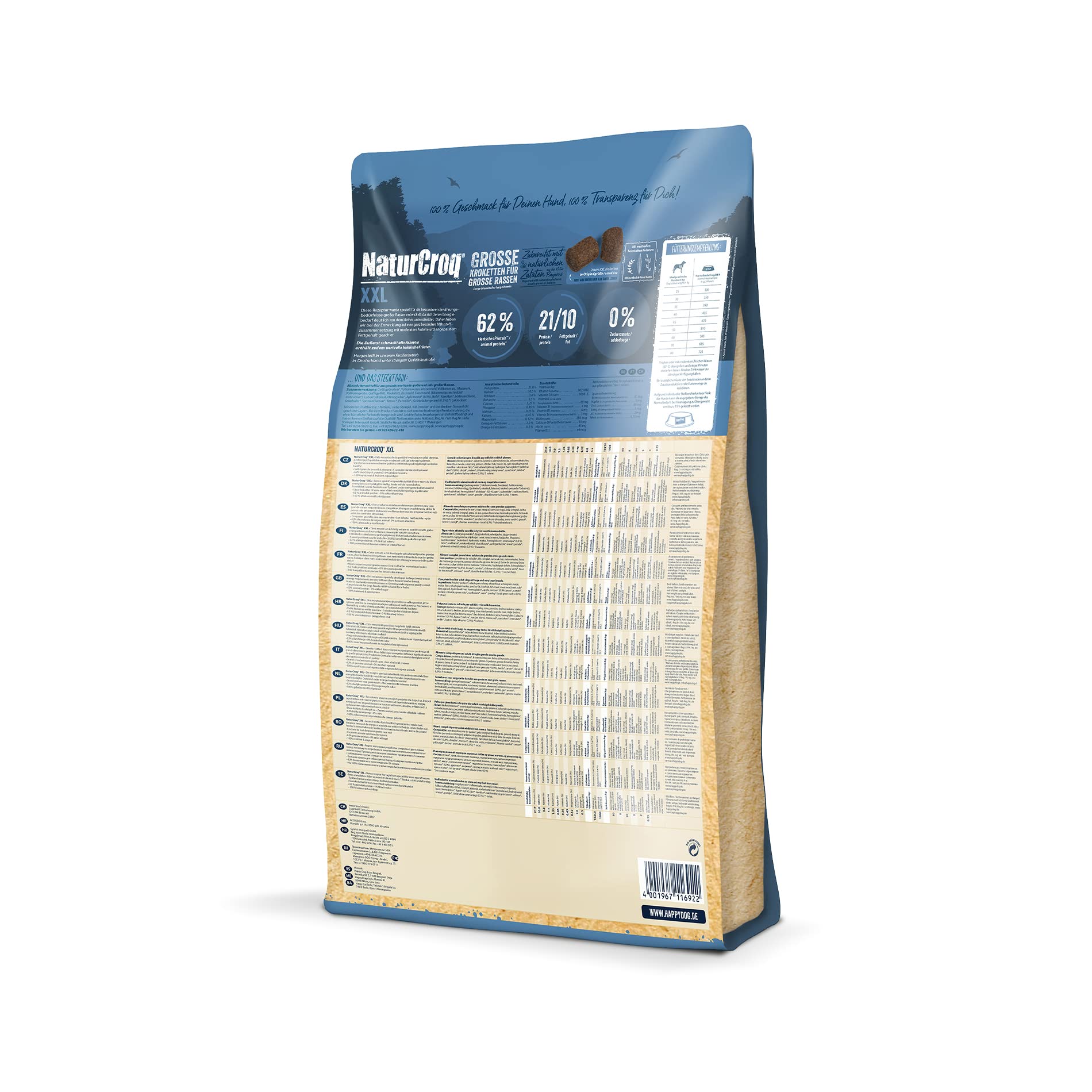 Happy Dog 60524 – NaturCroq XXL – Trockenfutter mit Kräutern und großen Kroketten – Mix für größere Hunde – 15 kg Inhalt