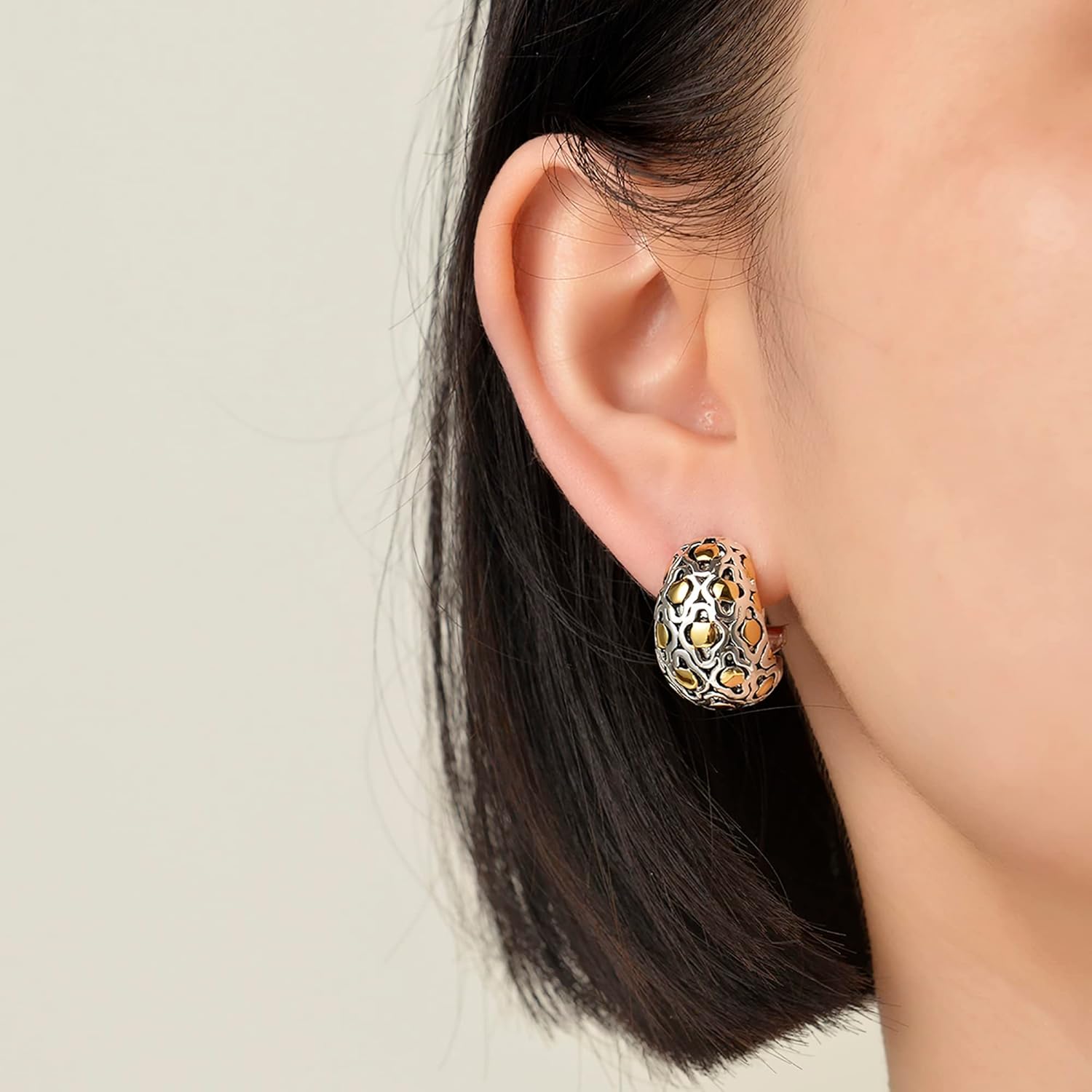 UNY JEWEL Jewelry Two Tone C Shape Multi Gold Dots Women French Clip Earring Birthday Christmas Valentine Gifts - Image 4