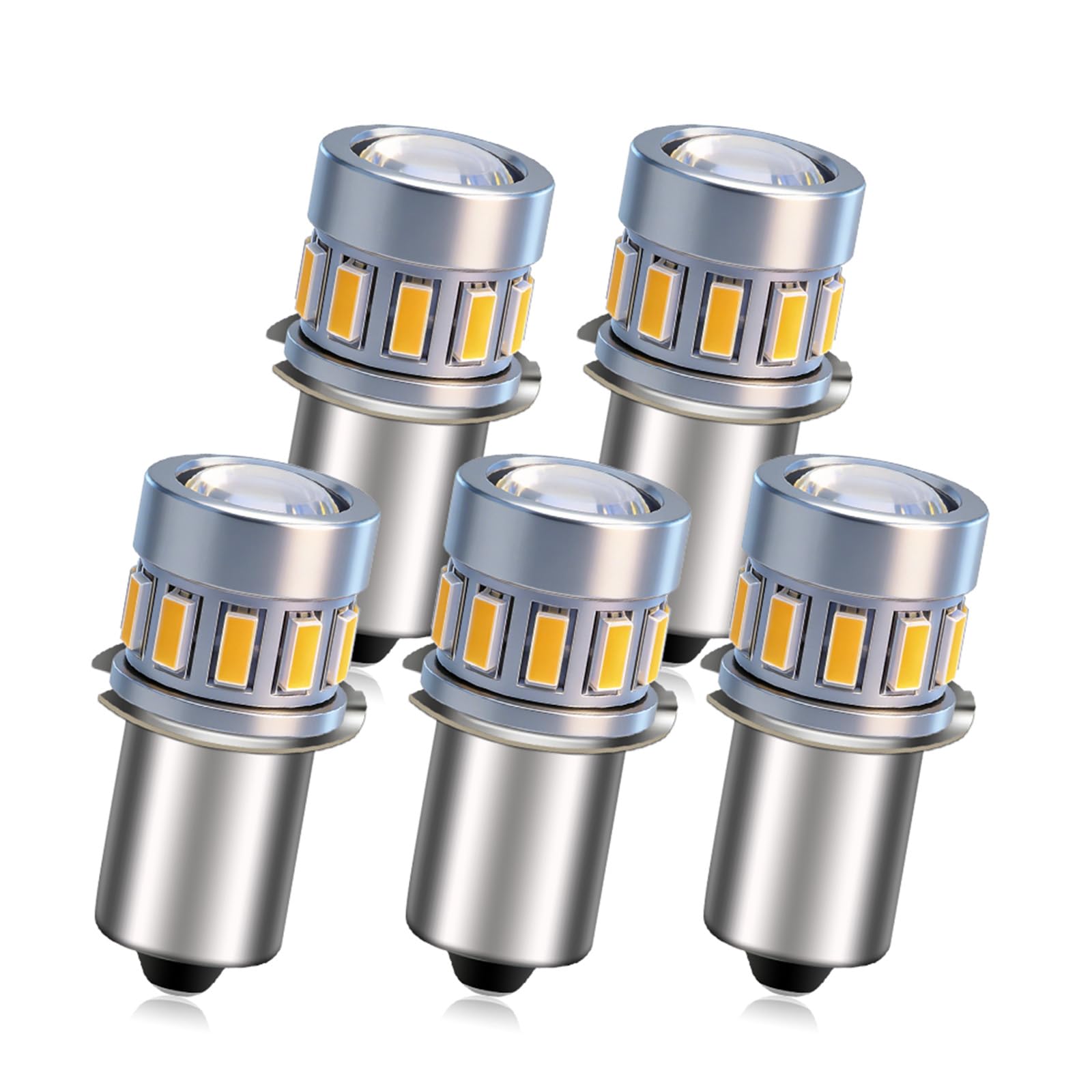 Ruiandsion 5 PCS P13.5S LED Bulb 6-30V Non-Polarity Warm White 1.8W 240LM for Flashlight Work Light