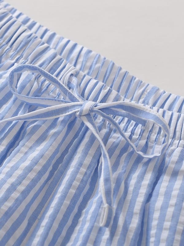 Latuza Women's Cotton Bermuda Long Pajama Shorts Seersucker PJ Sleep Shorts S Black Blue Stripe by Latuza - Used condition - Image 5