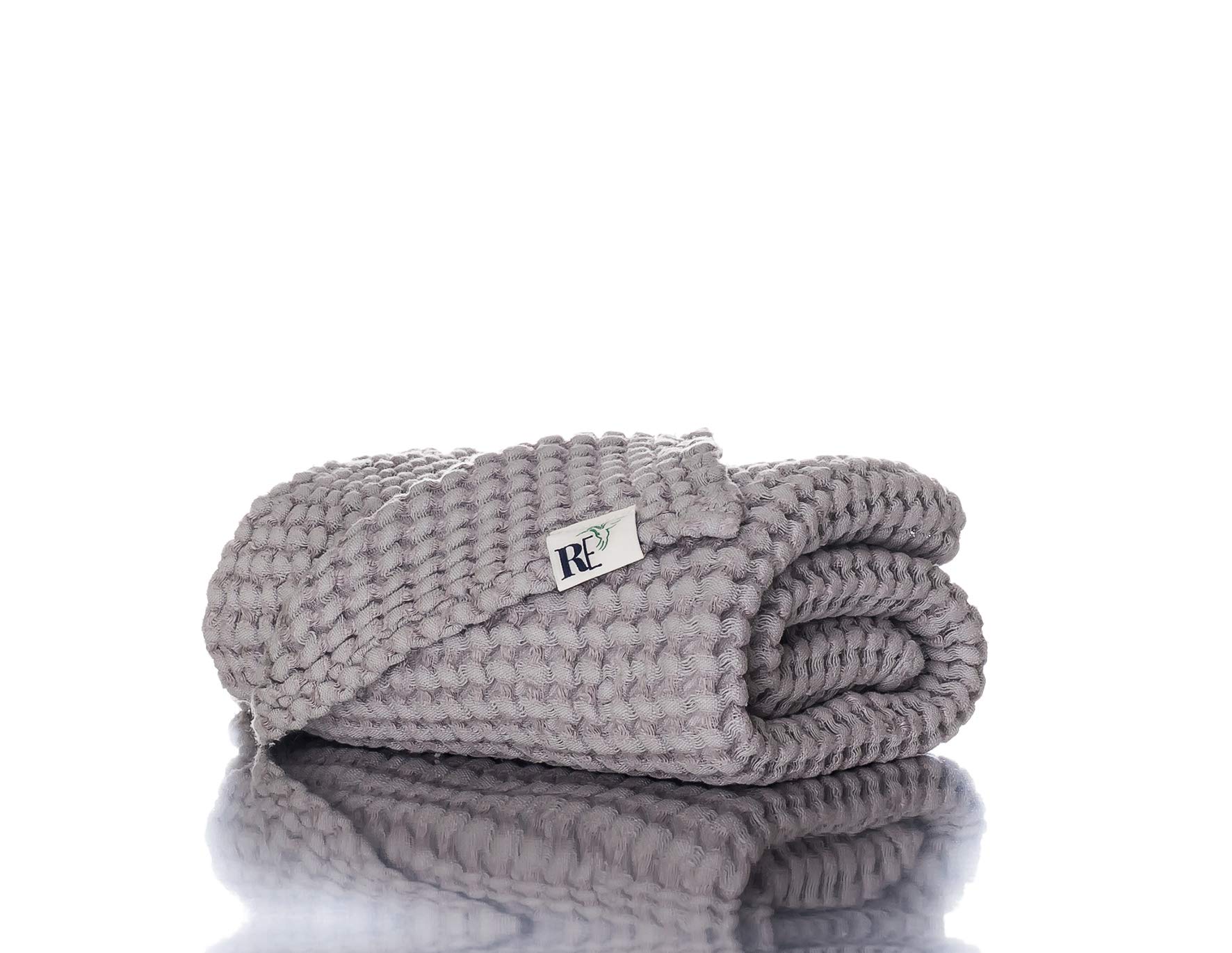 Realm Emboss Super Soft, Ecological and Unique, Highly Absorbent, Naturally Hypoallergenic and Antiseptic, Cotton 52% Linen 48% | Sensitive Skin | Waffle Towels (Light Grey, Hand Towel 50x70cm)