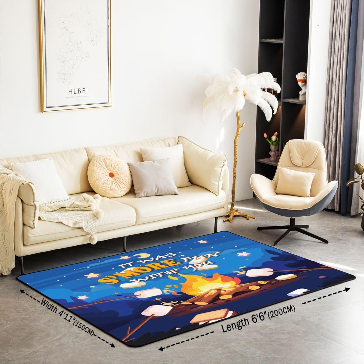 Cute S'Mores Decorative Carpet Area Rug 3x5 Marshmallow Living Room Rugs for Kids Boys Girls Decor Happy Camping Accent Rug Microfiber Camper Decorative Rug