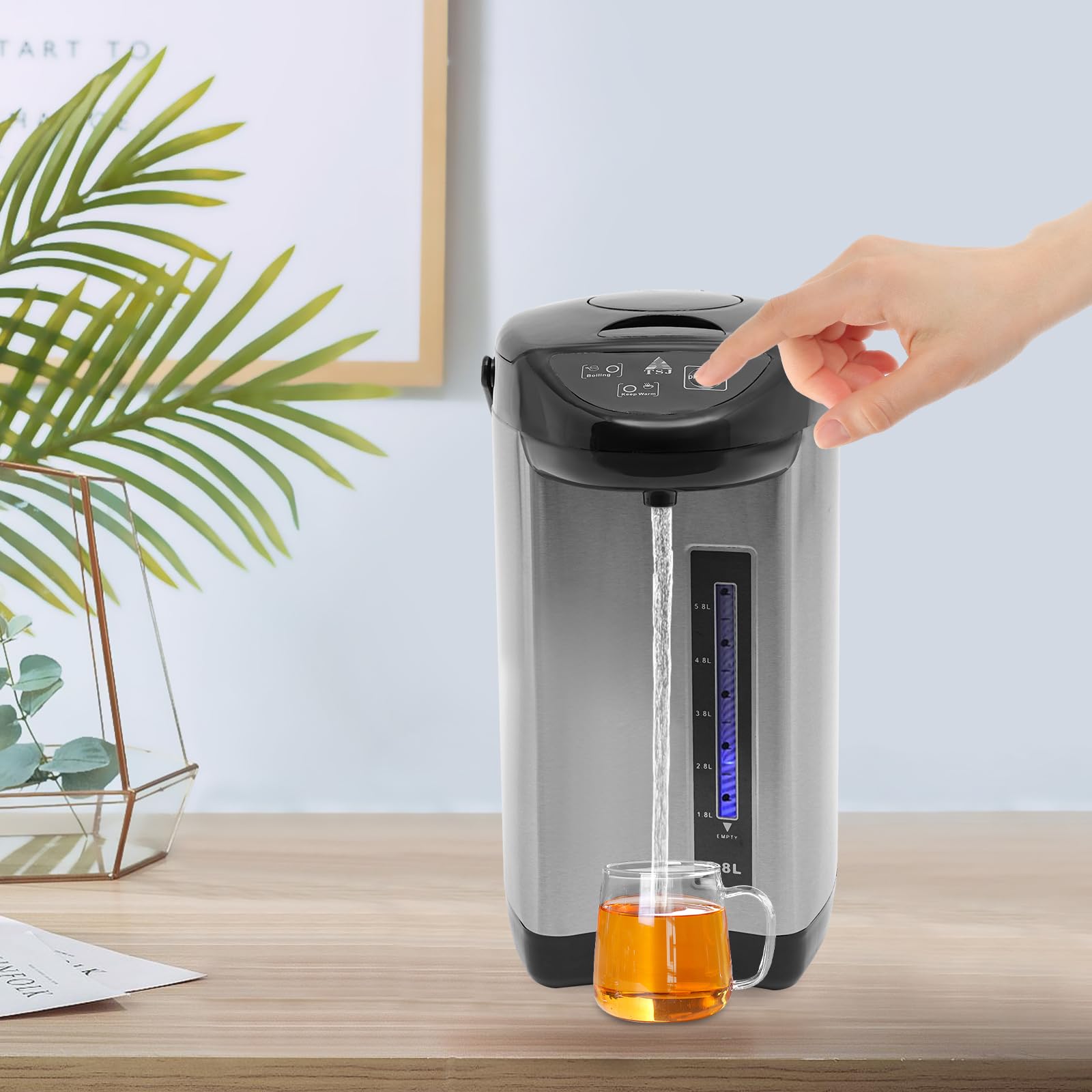 Water Boiler & Warmer 5 Liter with Safety Guard, 304 Stainless Steel Removable Water Tank, 750 Watt 3 Adjustable Water Temperature, Free Standing Electric Kettle for Living Rooms,Kitchens (Black)