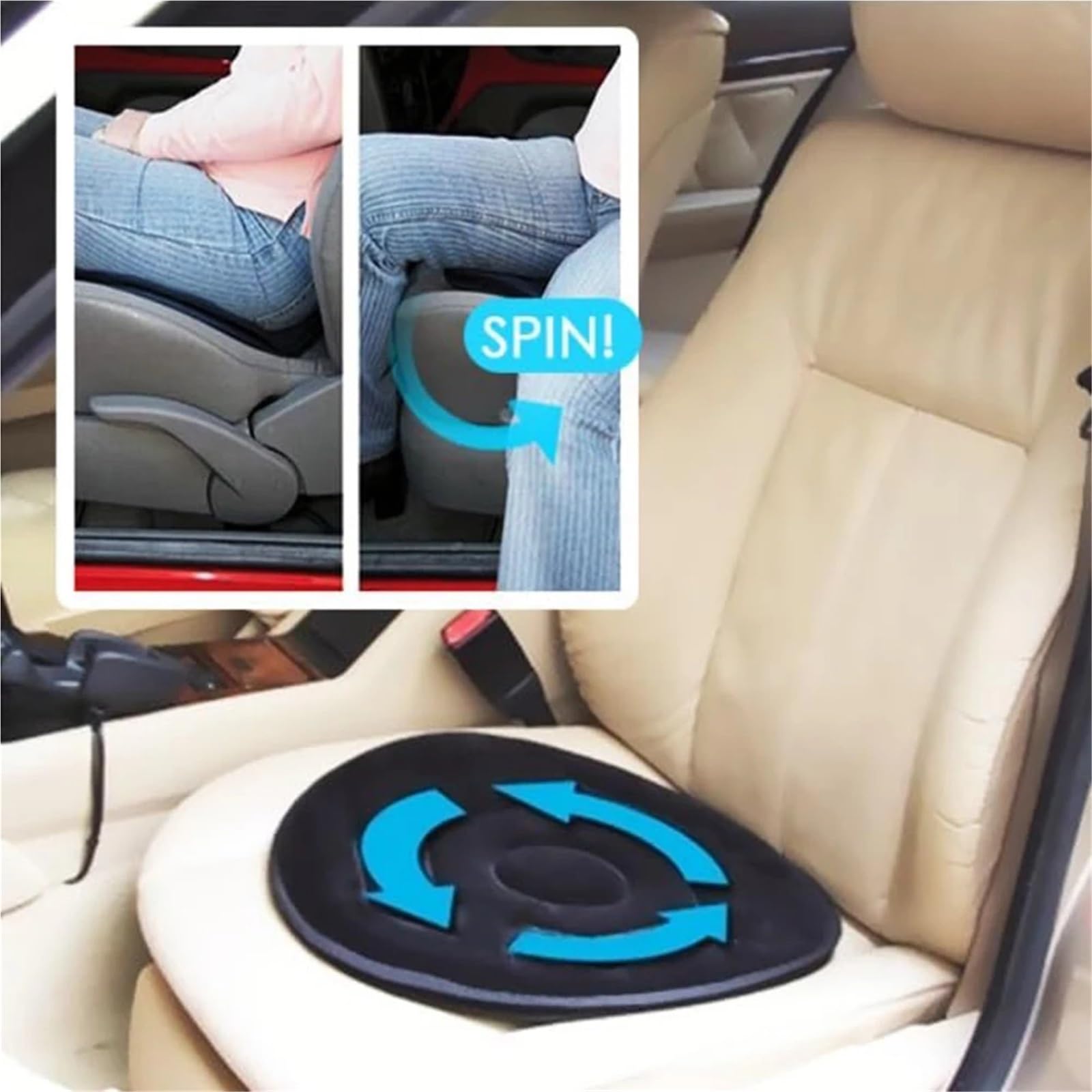 Cojín de Asiento Giratorio, cojín Giratorio de 360 ​​Grados for Asiento de Coche, cojín Giratorio Universal para Coches, Asientos(Black)