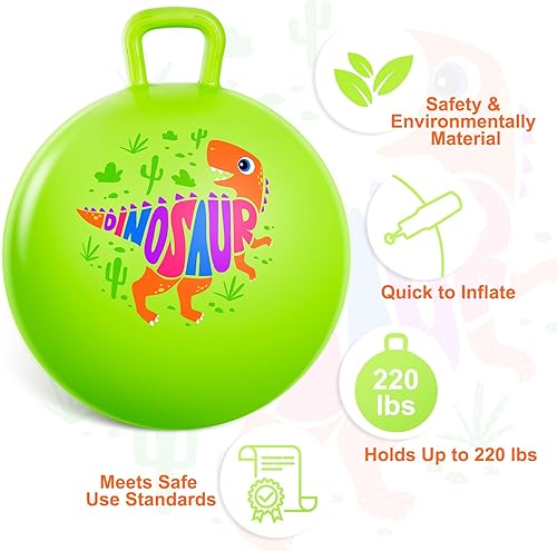 Miniatura 4 de ZOOJOY Bola de salto de dinosaurio de 18 pulgadas con asa, bola de salto para niños