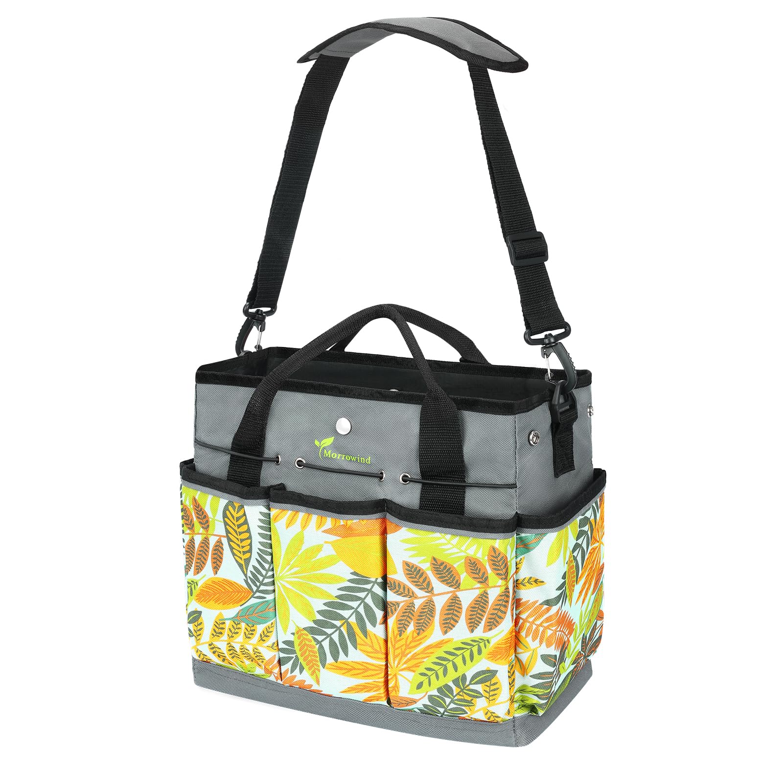 MORROWIND Borsa Attrezzi da Giardino in Tessuto Oxford, Tote con Tasche e Tracolla Regolabile Organizzatore Attrezzi con Tasca con Cerniera per Giardinaggio e Lavoro nel Prato, Verde Floreale