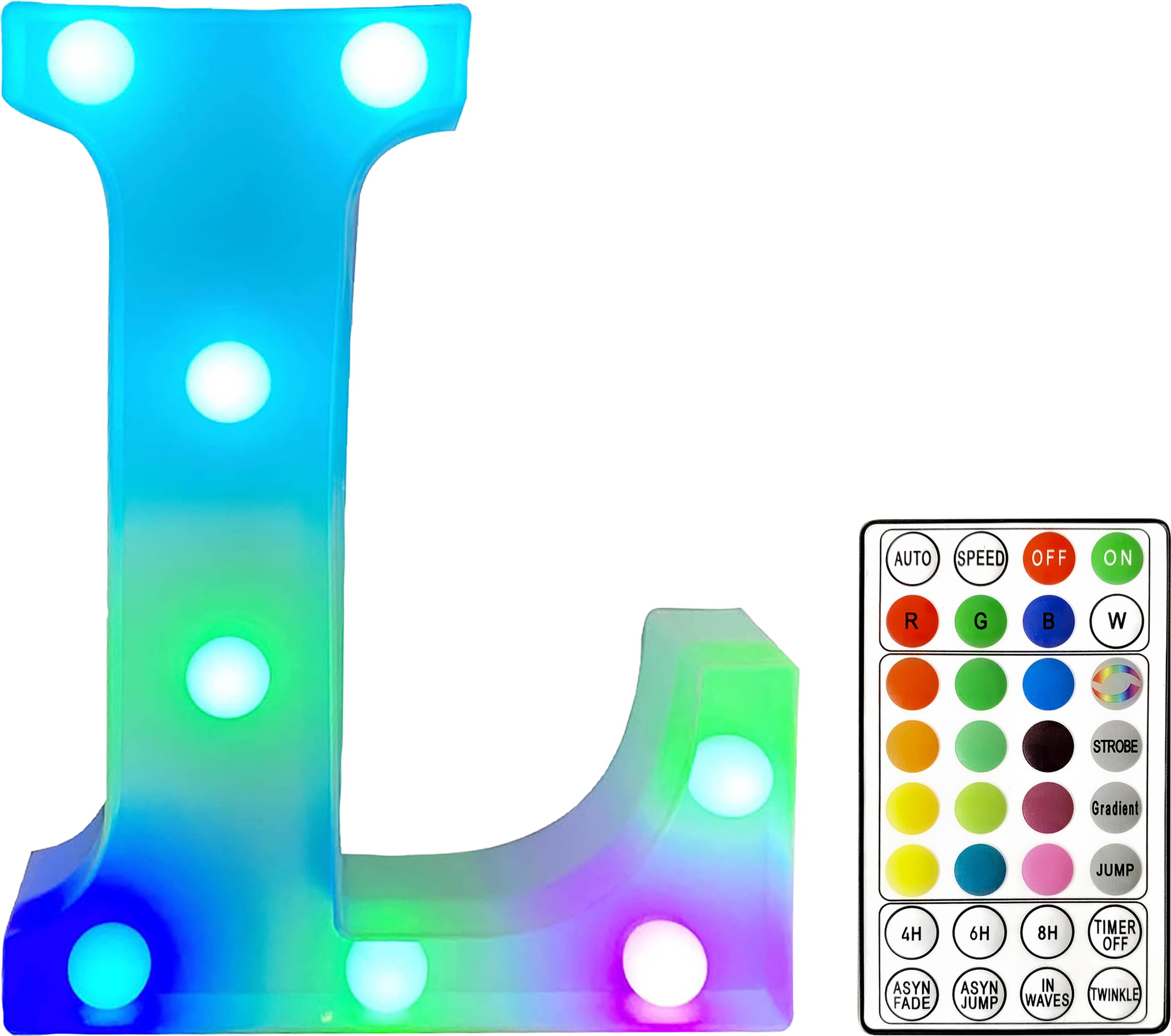 St Helens Home and Garden RGB Colourful Light Up Letter Sign with Remote Control Battery Operated for Parties, Weddings, Celebrations, Bedrooms, Battery Operated. Letter L