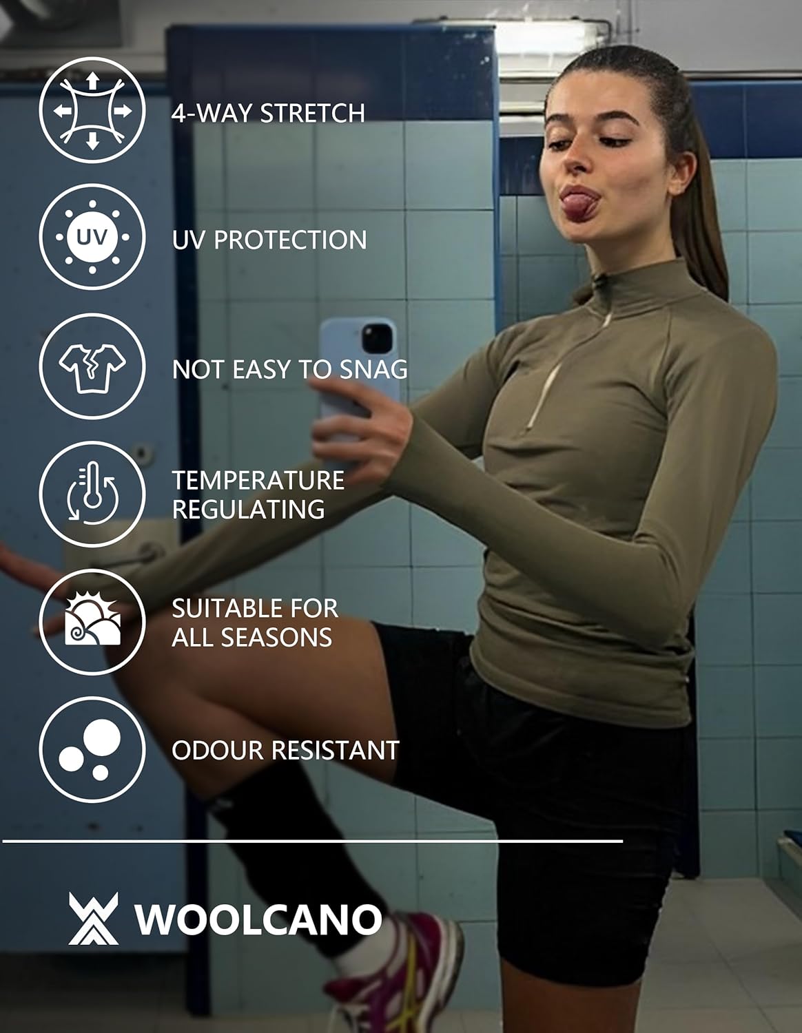 Womens 100% Merino Wool Long Sleeve Quarter Zip Midweight Active Base Layer for Ski - Image 6