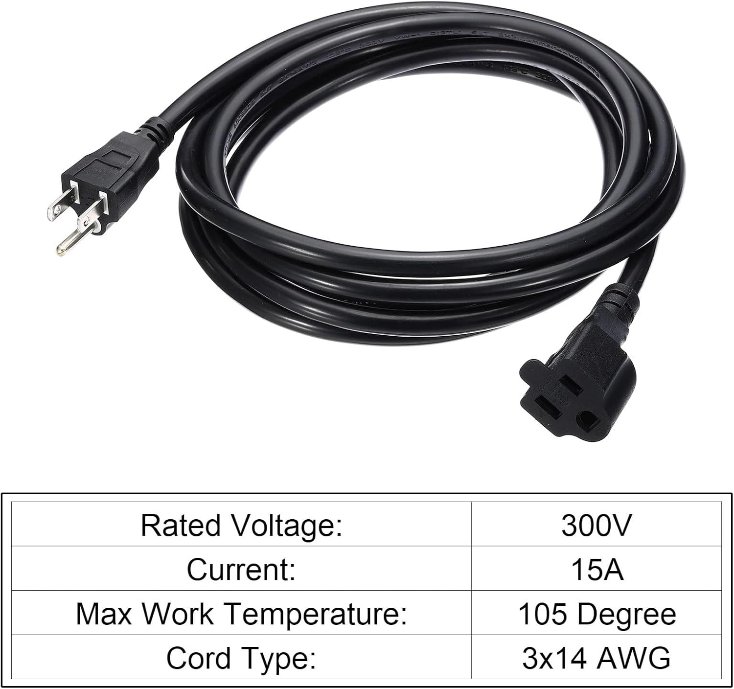 0.3-3Meter 3 Prong Extension Cord 15A 14AWG Appliance Power Wire Electric Cable Female/Male Power Supply Cable for Lamp Fan(1.8Meter)