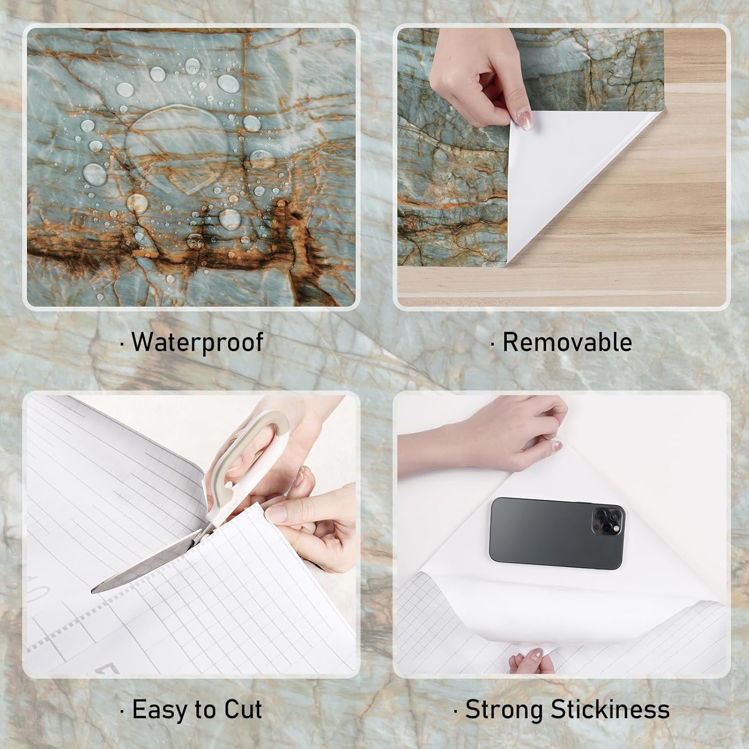 Wallercity Matte Blue/Brown Marble Contact Paper for Table Top Peel and Stick Countertops Granite Wallpaper for Bathroom Kitchen Backsplash Thick Marble Wallpapers for Cabinets Cupboards 15.8''x236''