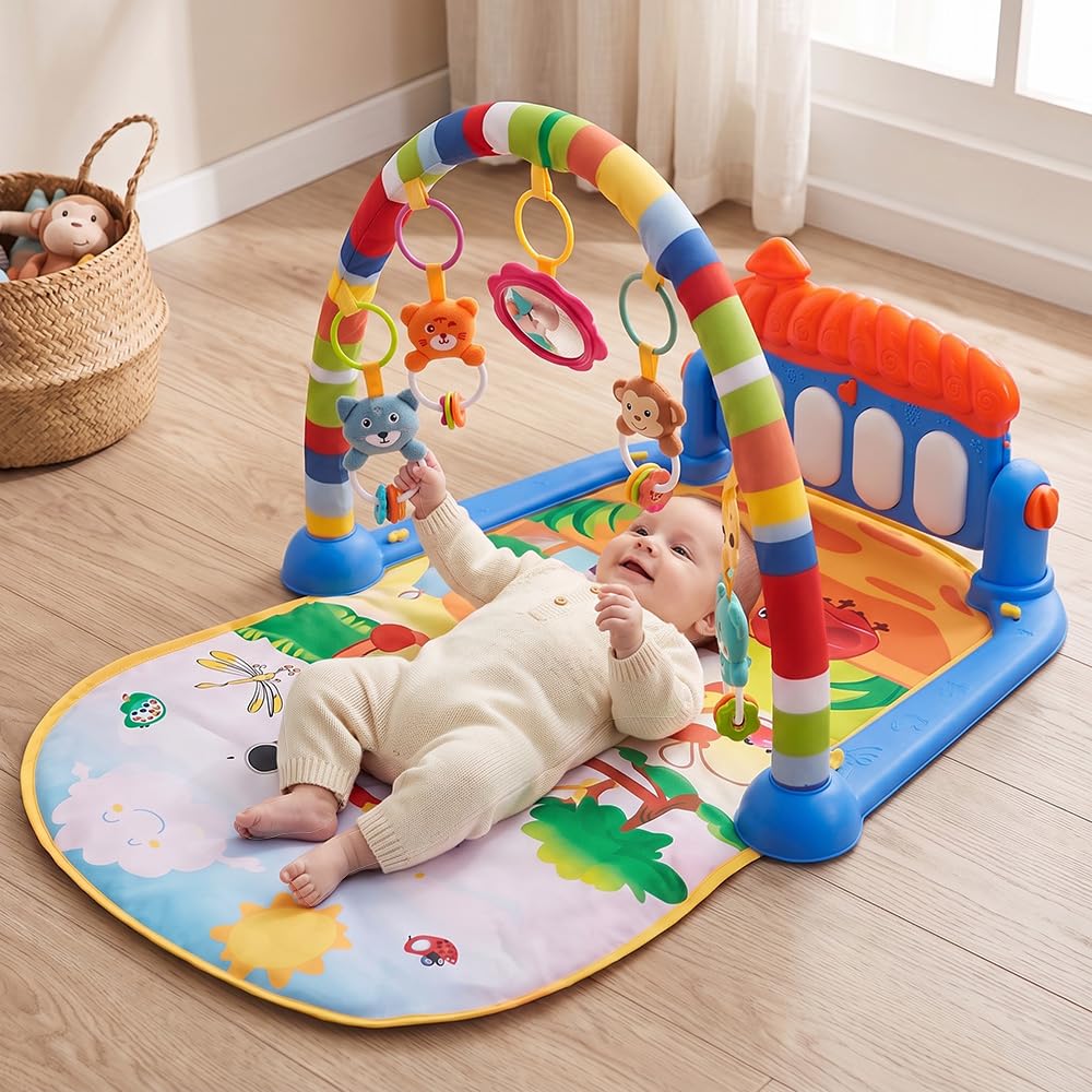 StarAndDaisy Baby Play Gym mat, Kick & Play Gym mat with Adjustable Piano for Baby, Infants & Toddler Gym/Play mat with Hanging rattles/Play Toys Music & Light - Blue-image-47