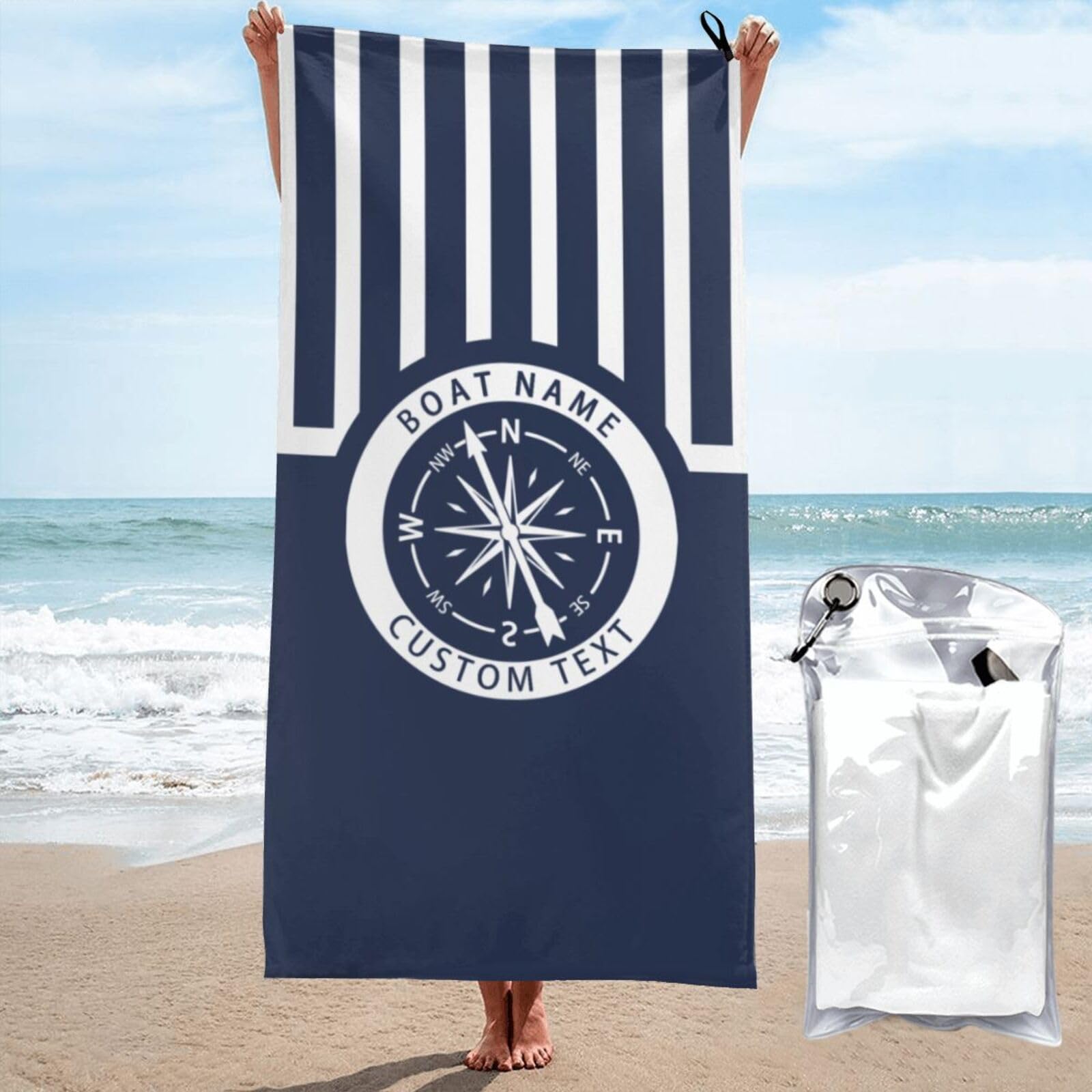 Kkiioexx Style 1 Personalized Nautical Beach Towel,Custom Anchor Bath Towel With Name,Soft Absorbent Bath Towels For Pool Travel Baths