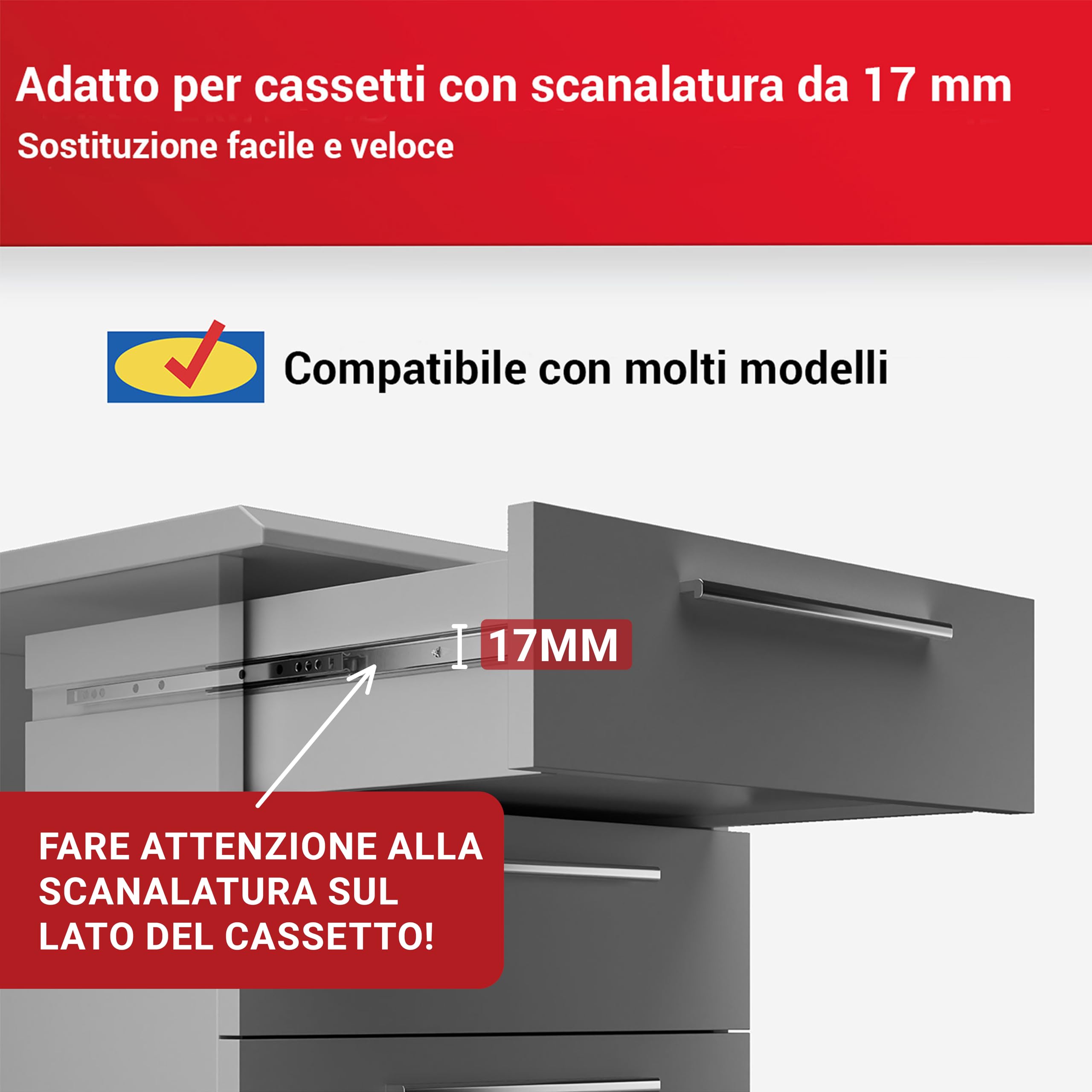 LouMaxx Guide a Sfera per Cassetti, Set da 2 Pezzi (1Paio), Binari Cassetti Scorrevoli 240mm 17mm, Guide a Estrazione, per Cassetti Estraibili, Semplici da Montare