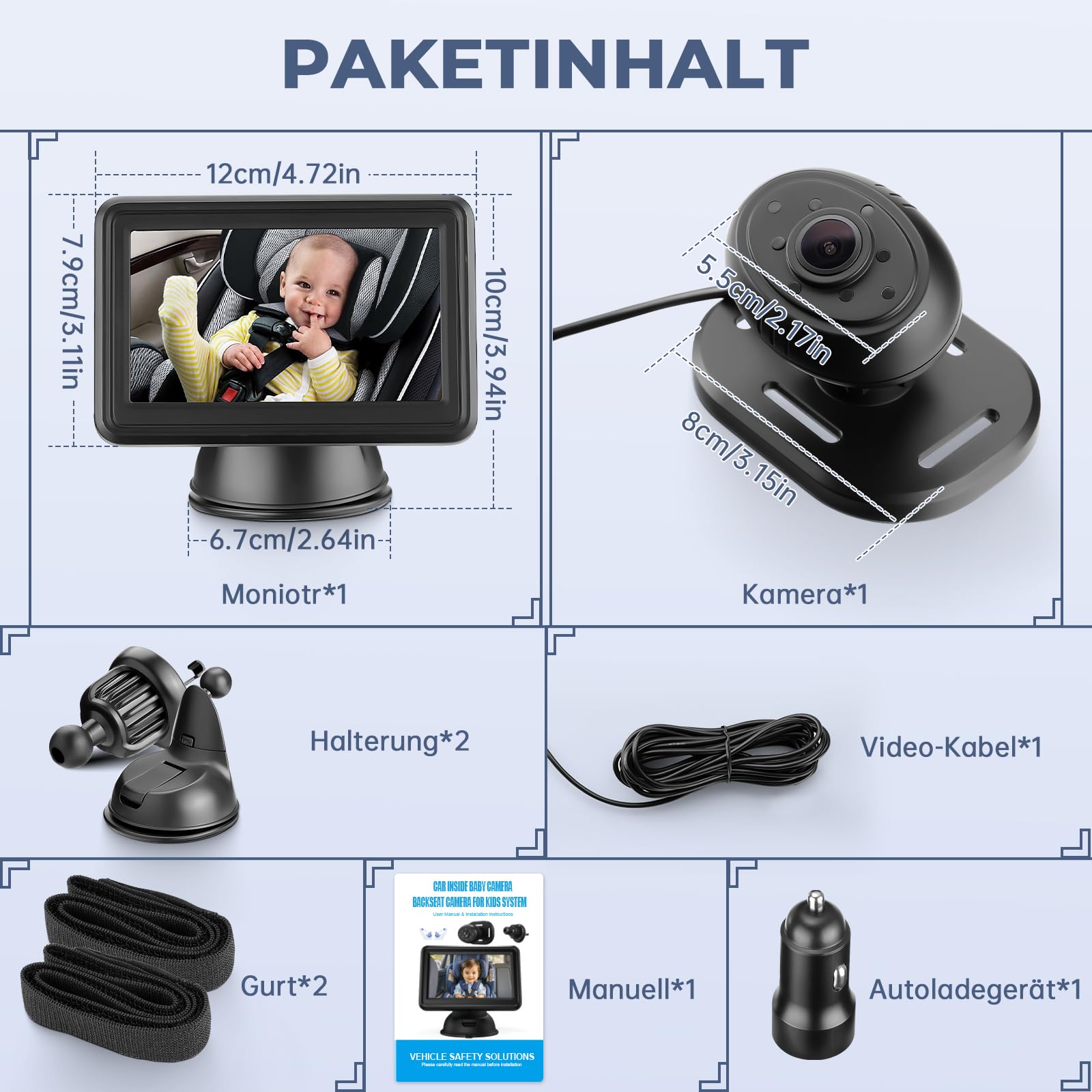 GEARMONSTER Cámara de coche para bebé HD 1080P, cámara trasera de 4,3 pulgadas con monitor, tarjeta TF de 32 GB, USB plug-and-play, visión nocturna, visión nocturna para el asiento trasero del coche