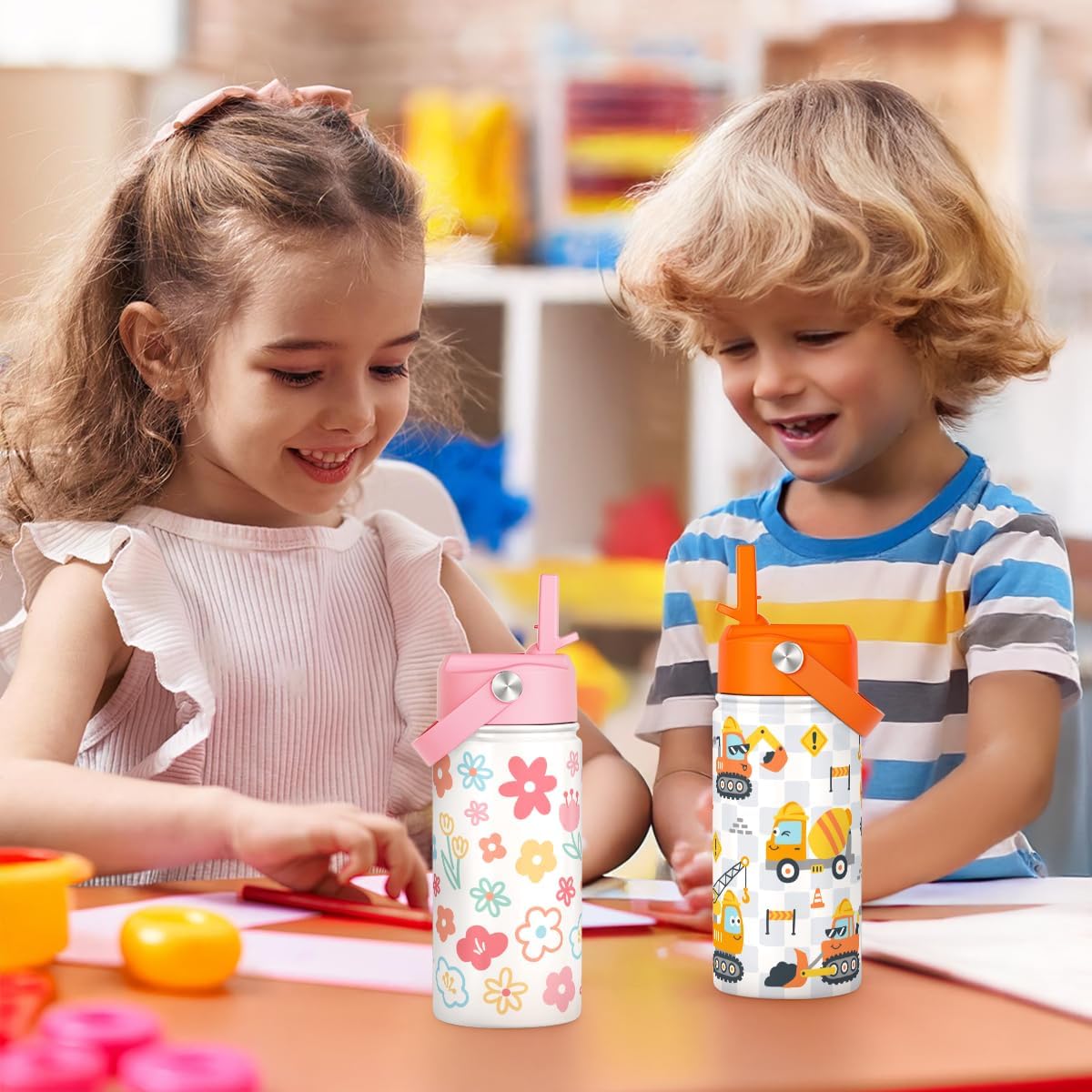 Kids Water Bottle Stainless Steel with Straw Lid, Floral Water Bottle 12oz, Travel Tumbler, Gifts for Girls, Birthday, Christmas, Back To School - Image 4