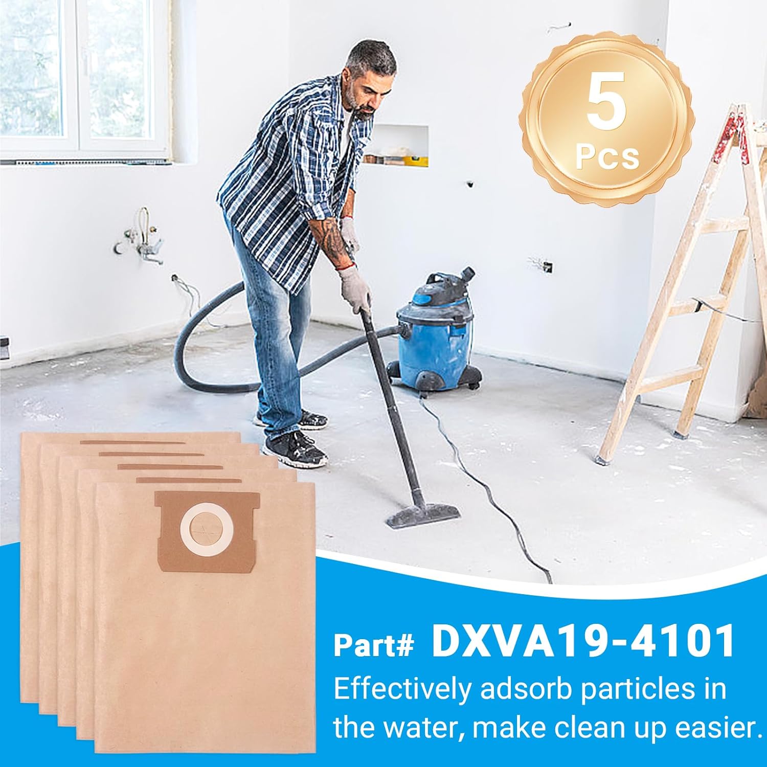 5 Pack DXVA19-4101 Disposable Dust Filter Bags Replacement for DEWALT Shop Vac 6-10 Gallon Wet/Dry Vacuum Models: DXV06P, DXV09P, DXV10P, DXV10S, DXV10SA
