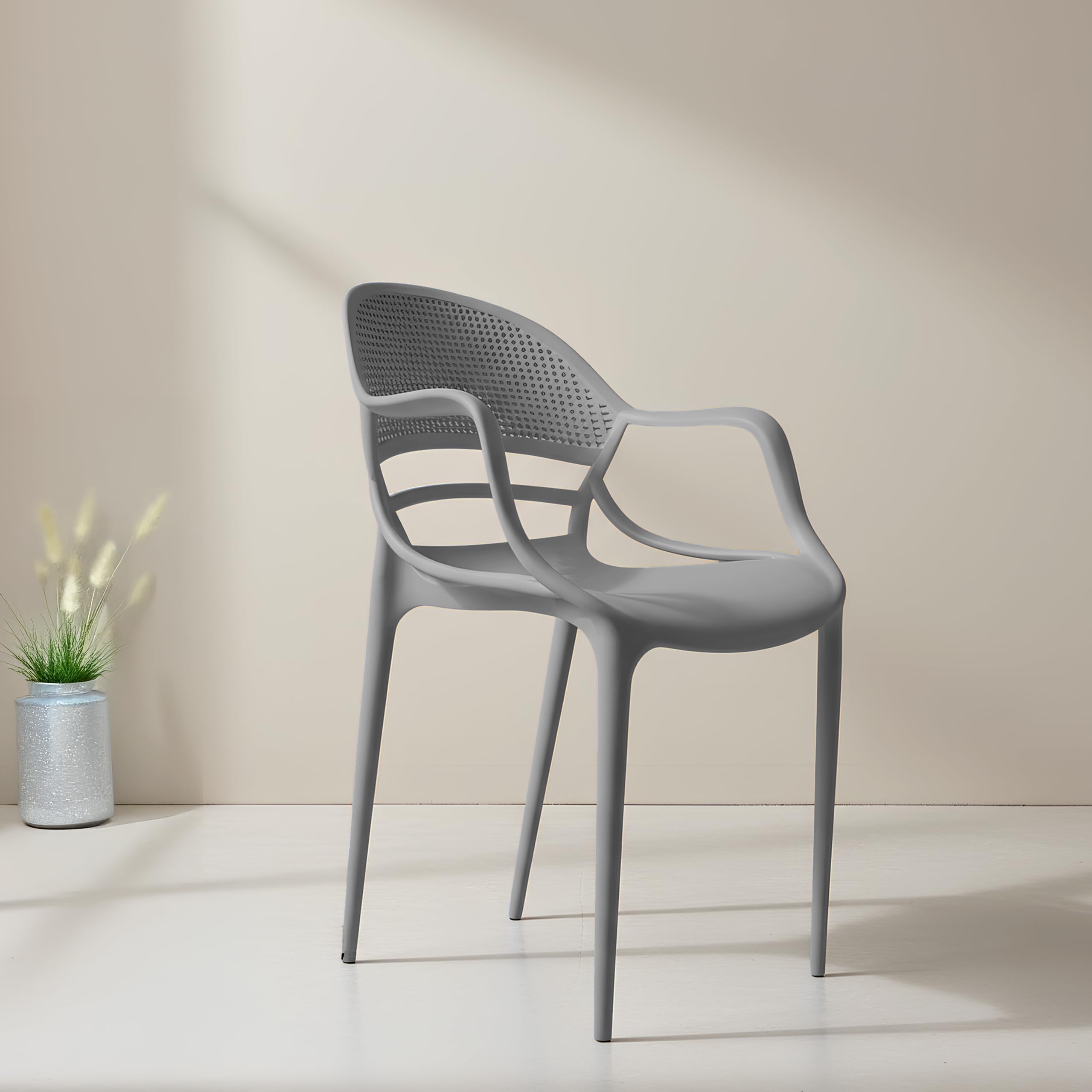 DIYA Sunset Heavy-Duty Plastic Chair | Modern Arm Chair for Office, Waiting Area & Home | Strong PP Build, Comfortable Seating, Easy to Clean, 1-Year Warranty – Pack of 1 (Grey)