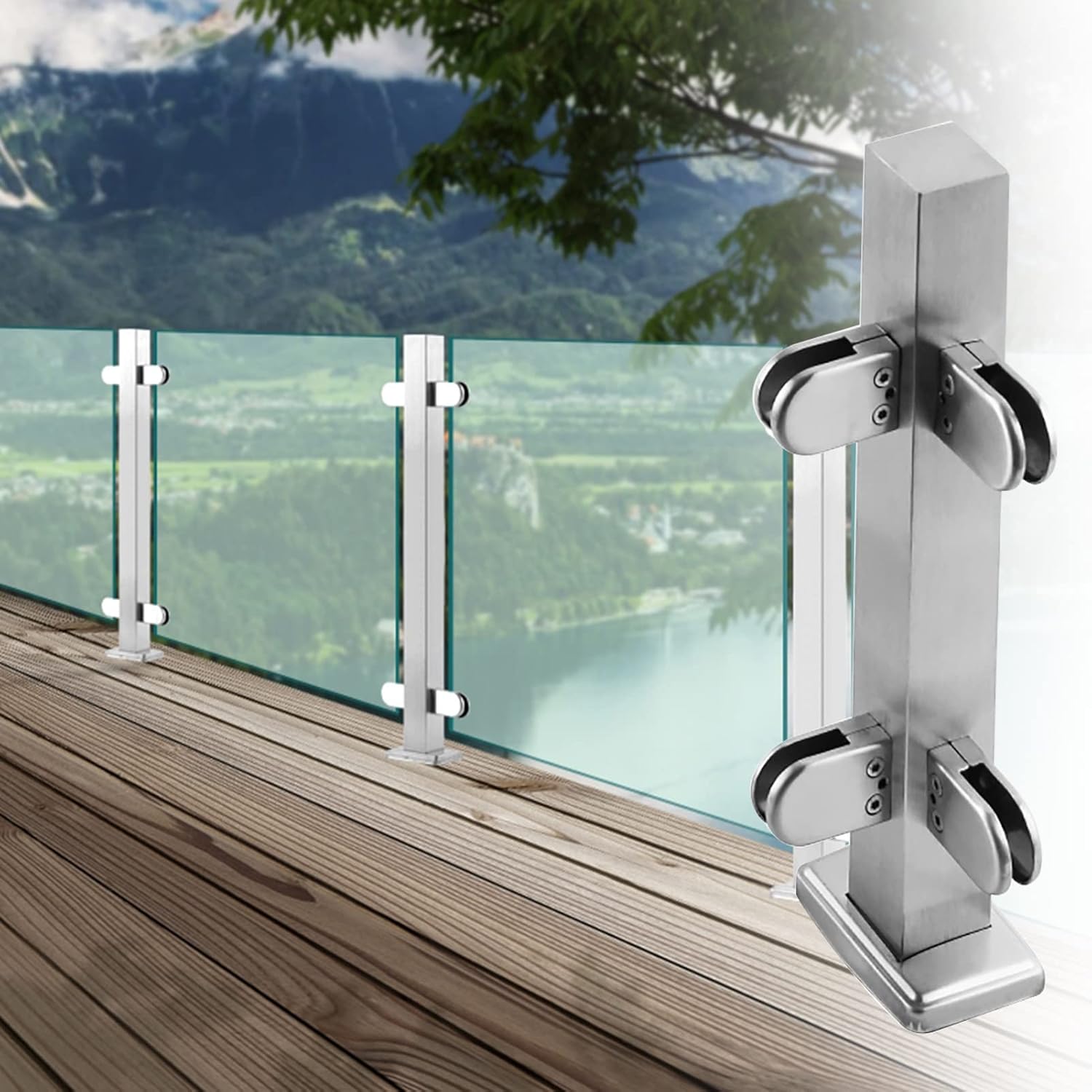 Mlida Glass Railing Post Platform Glass Railing Pillar, 850mm/ 1050mm Height Posts for Indoor Outdoor, Heavy Duty Glass Balustrade Post Clamp Floor-Standing, Easy to Fixed