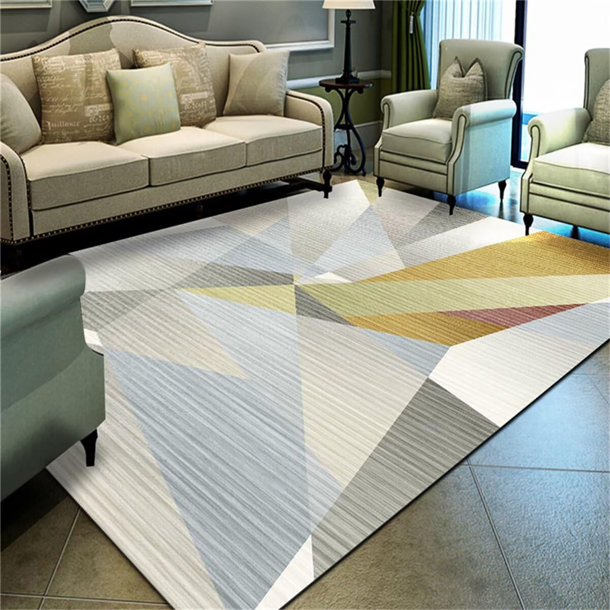 Tapis de restaurant et bureau 90x150cm au style géométrie moderne gris bleu