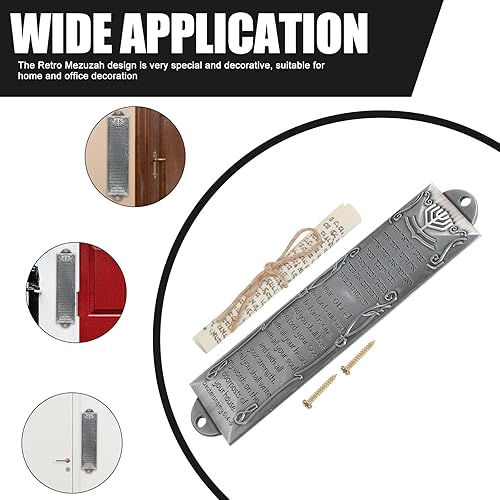 Miniatura 4 de Veemoon Mezuzá con pergamino para puerta, placa de mezuzá de metal, estuche de mezuzá con pergaminos, regalos de Hannukah, mezzuzah judía para