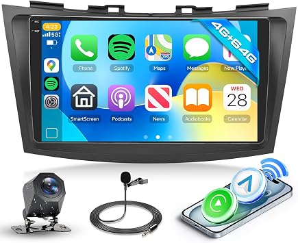 Car Radio Head Unit 4GB+64GB Stereo for Suzuki Swift 2011-2017, 9 Inch Touch Screen Radio with Wireless Carplay &Android Auto, GPS, Bluetooth,Mirror Link, DSP, WiFi, FM RDS, SWC, Camera