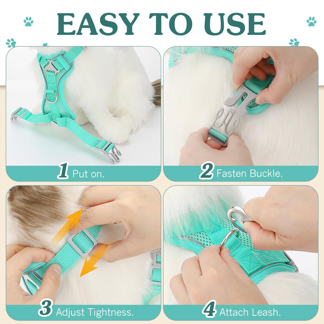VavoPaw Pettorina per Cani con Guinzaglio da 1,5M, Imbracatura per Gatti Antifuga con Rete Traspirante e Strisce Riflettenti, Gilet Morbido e Regolabile per Cani Gatti, Lago Blu, L