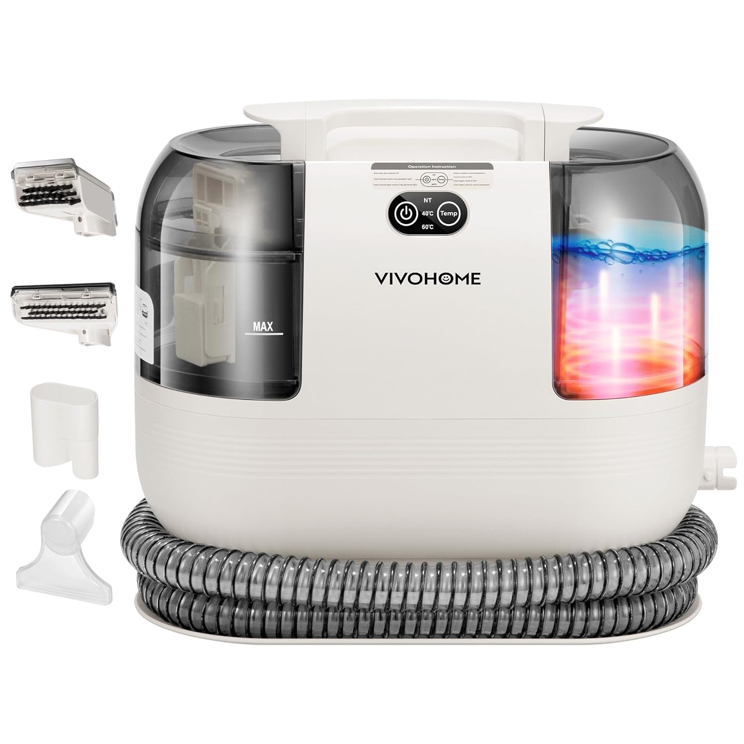 VIVOHOME Portable Multipurpose Carpet Cleaner Machine 15s Fast Heating Spot Cleaner for Upholstery 4 Detachable Brush Heads for