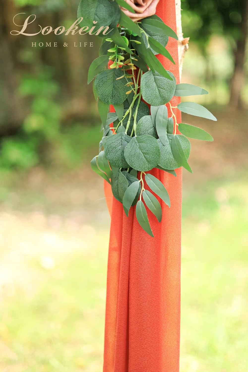 Lookein Artificial Flowers Wedding Arch Decoration Kit (Pack of 3) - 2pcs Terracotta Aobor Flower Arrangement & 1pc Chiffon Drape for Wedding Ceremony Backdrop Decoration, Chic Terracotta