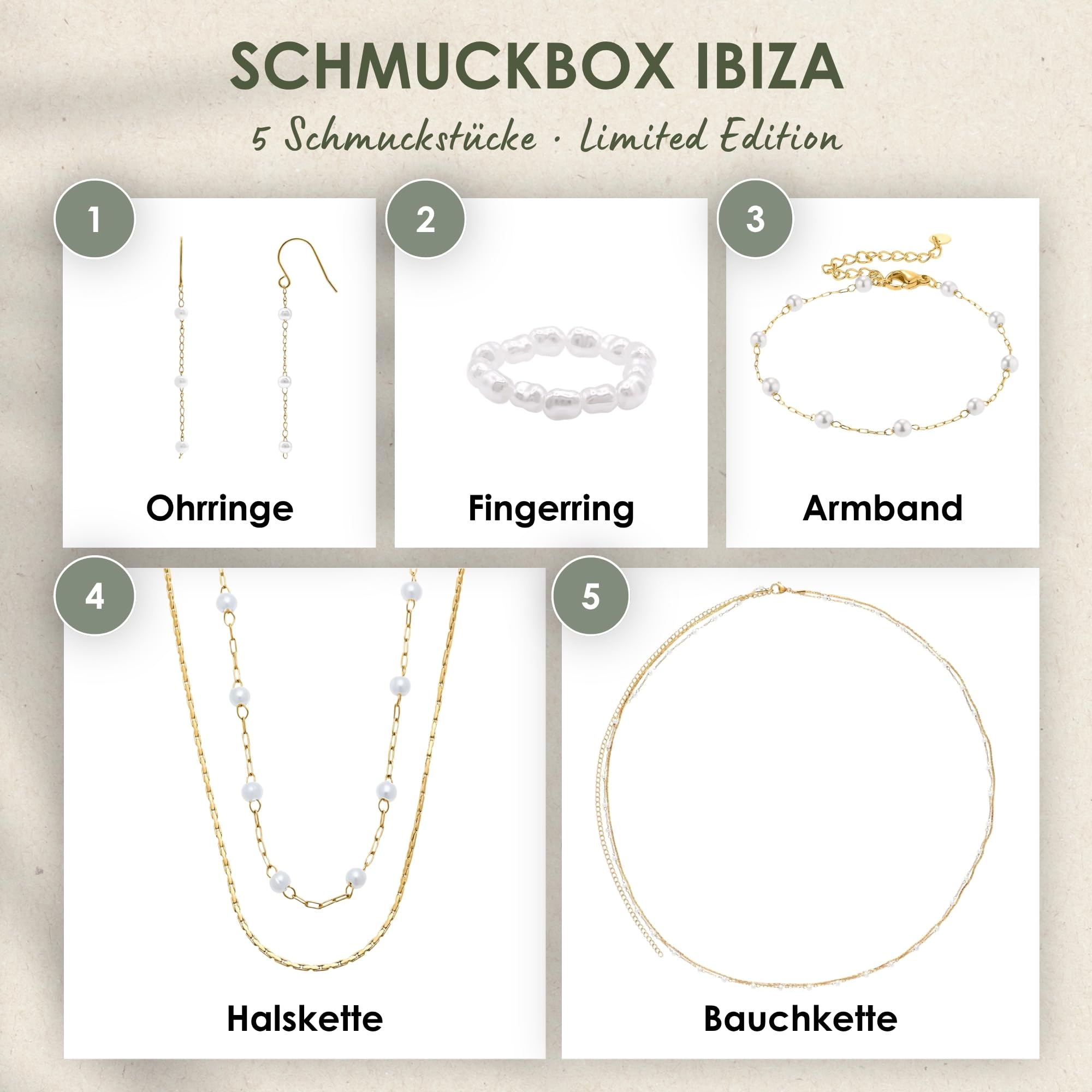 Heideman Schmuckset Damen Ibiza Edelstahl mit Perlen 5-tlg | Set zum Kombinieren, wahlweise Gold- oder Silberoptik, hautfreundlich, nickelfrei, schöne Geschenkidee für Frauen
