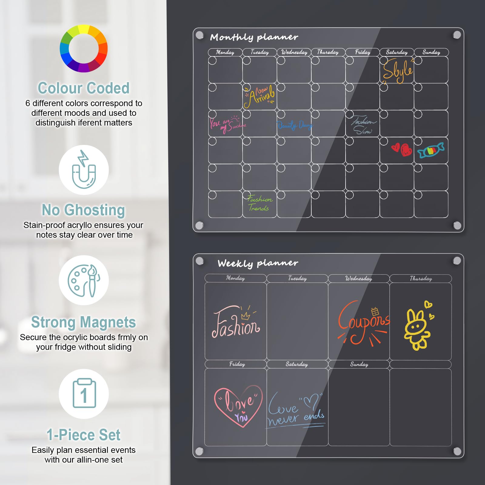 Pianificazione Pasti Lavagna Magnetica Frigorifero A3 | Calendario Settimanale E Planner Pasti | Include Pennarelli Scaldavivande Elettrico Portatile - Foto 2