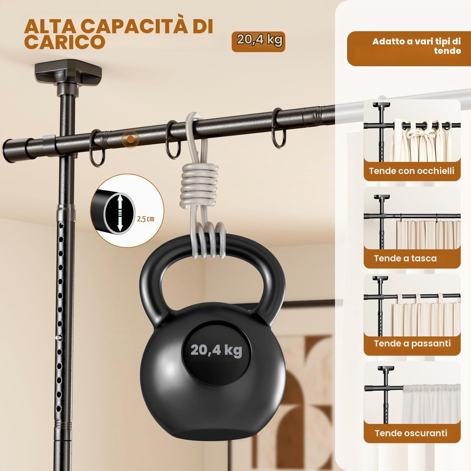 Mavivegue Aste per tende divisorie senza foratura, regolabili 122-305 cm (altezza) 71-178 cm (larghezza) divisorio da parete per la separazione della stanza, aste per tende a tensione temporanea per