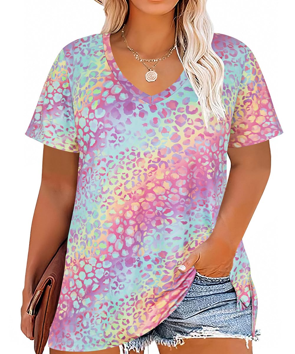 RITERA Plus Size Tops for Women Oversized Summer Basic V Neck Short Sleeve Henley Shirt Casual Tunic Shirts XL-5XL