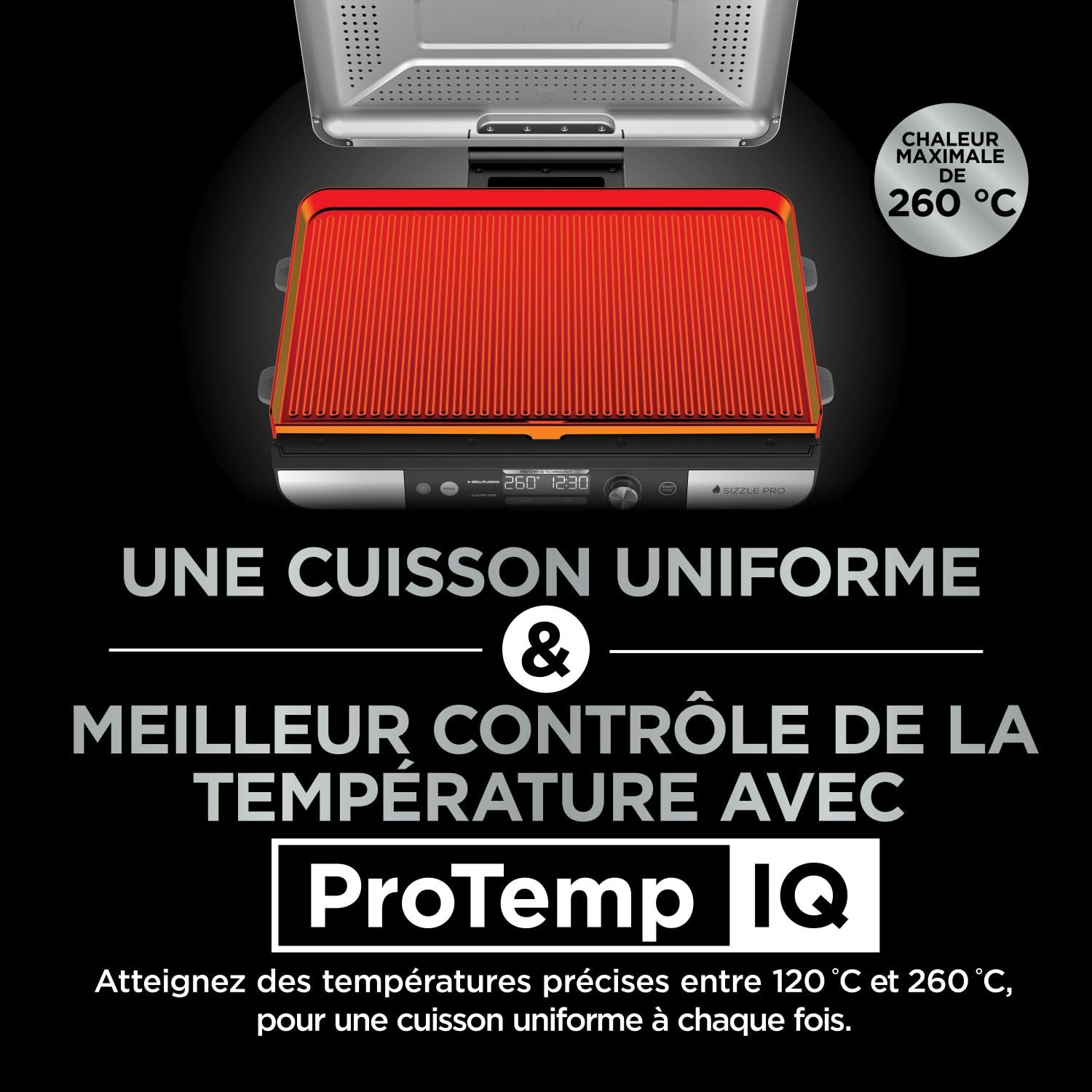 Ninja Sizzle Pro XL Grill Electrique Intérieur & Plancha Electrique Céramique, Grill Multifonction Pour Grillade Maison & Smash Burger, Couvercle, Accessoires, Argent/Noir GX101EU