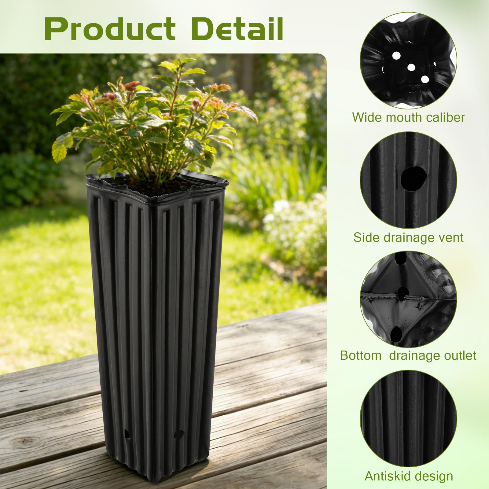 Lot de 50 pots de fleurs en plastique noir de 30,5 cm de profondeur pour plantes avec trous de drainage, conteneurs de démarrage de graines pour intérieur et extérieur