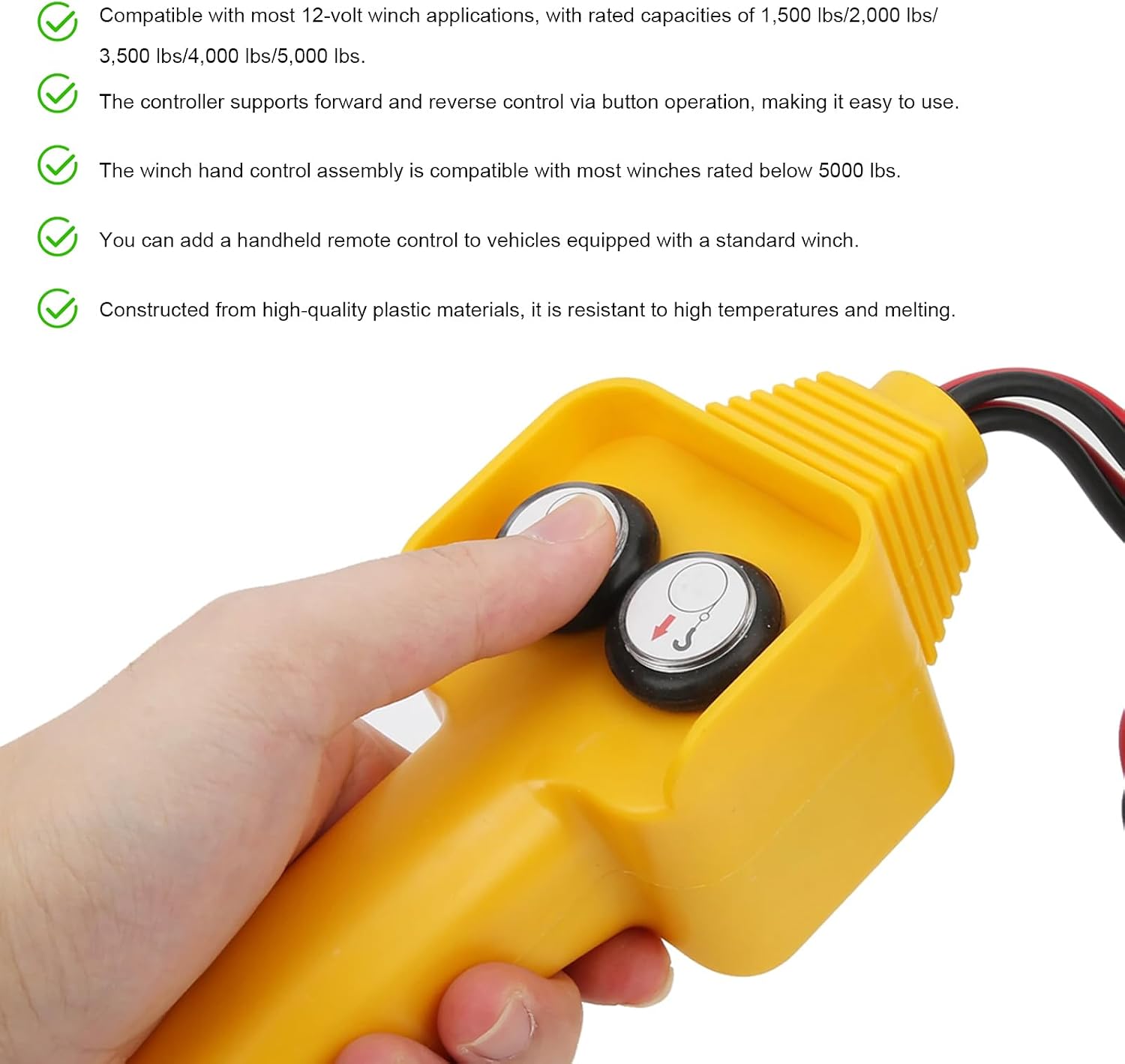 Winch Controller, Winch Hand-Held Remote Replacement with Forward & Reverse Buttons, Wired Hand Control Assembly for Pulling 1500lbs to 5000lbs 12V Electric Winches