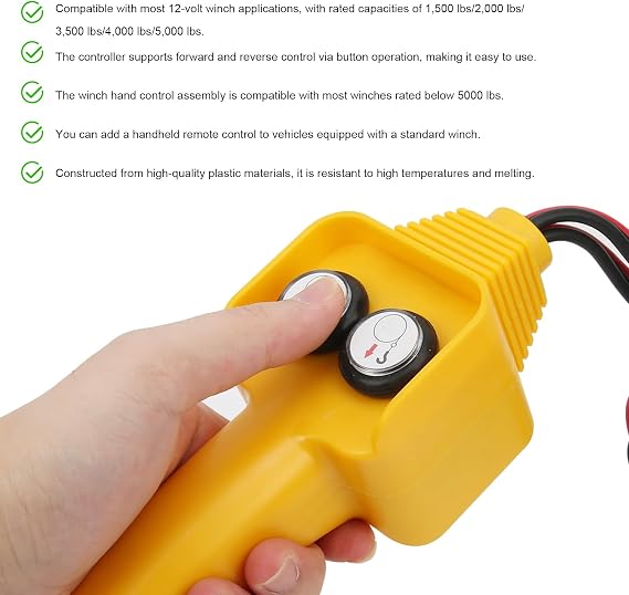 Winch Controller, Winch Hand-Held Remote Replacement with Forward & Reverse Buttons, Wired Hand Control Assembly for Pulling 1500lbs to 5000lbs 12V Electric Winches