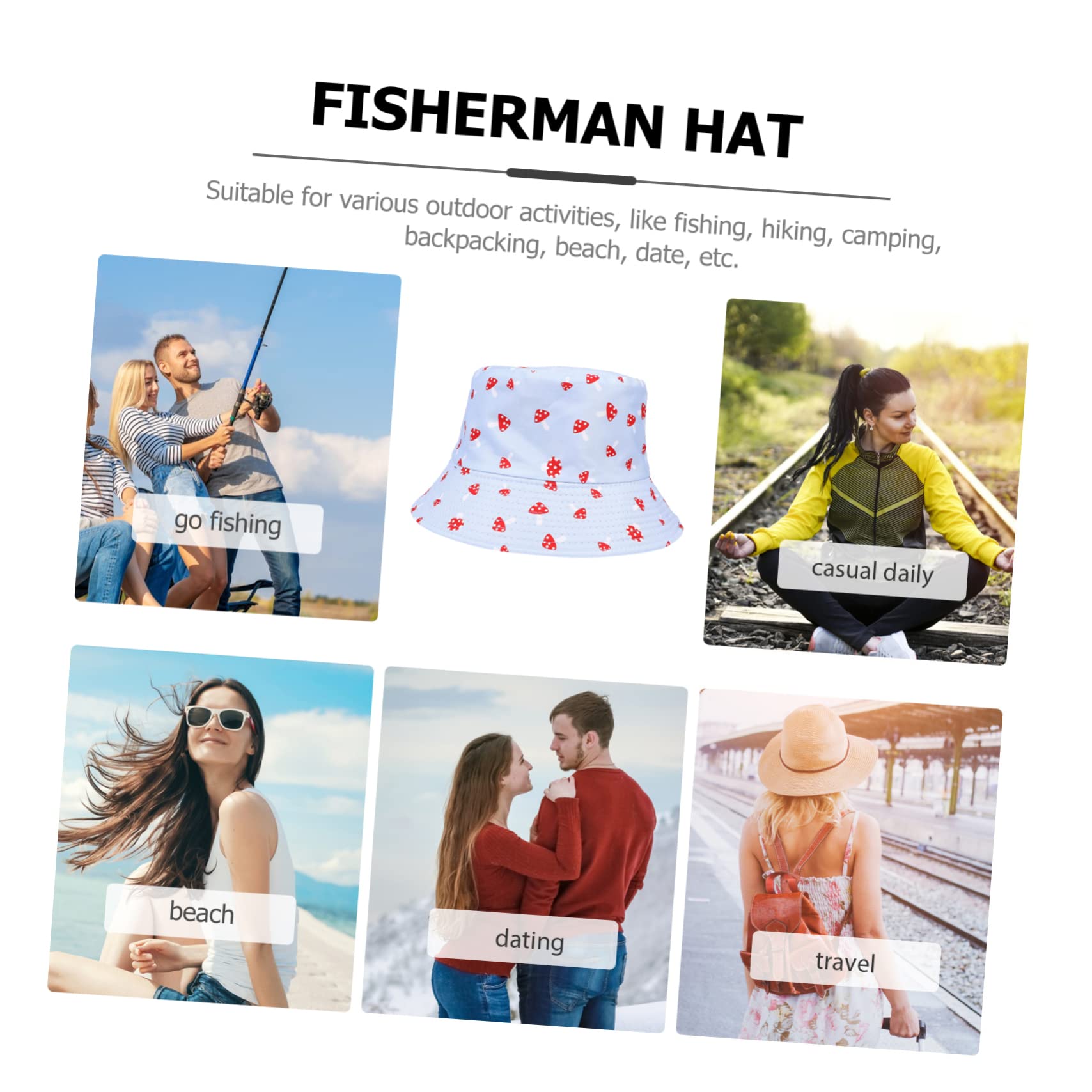 FRCOLOR Chapeau Seau Champignon Bucket Hat bob Champignon Chapeaux Chapeau de Plage pour Femme Bonnet de Plage extérieur Bonnet en Coton Respirant Chapeau de pêcheur Sky-Blue