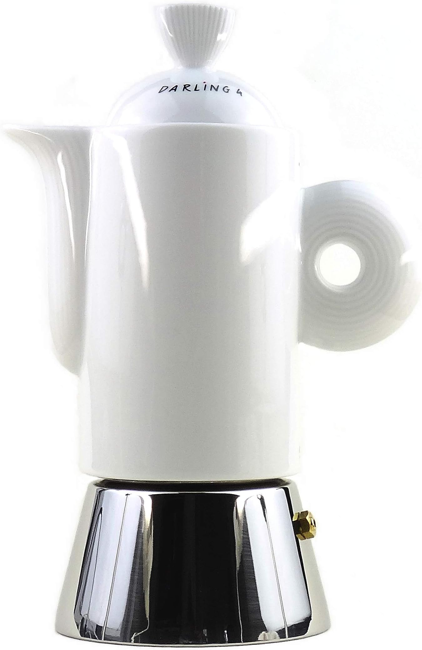 Italian Espresso Coffee Maker Stainless Steel and White Porcelain "Darling (210 ml)/Made in Italy