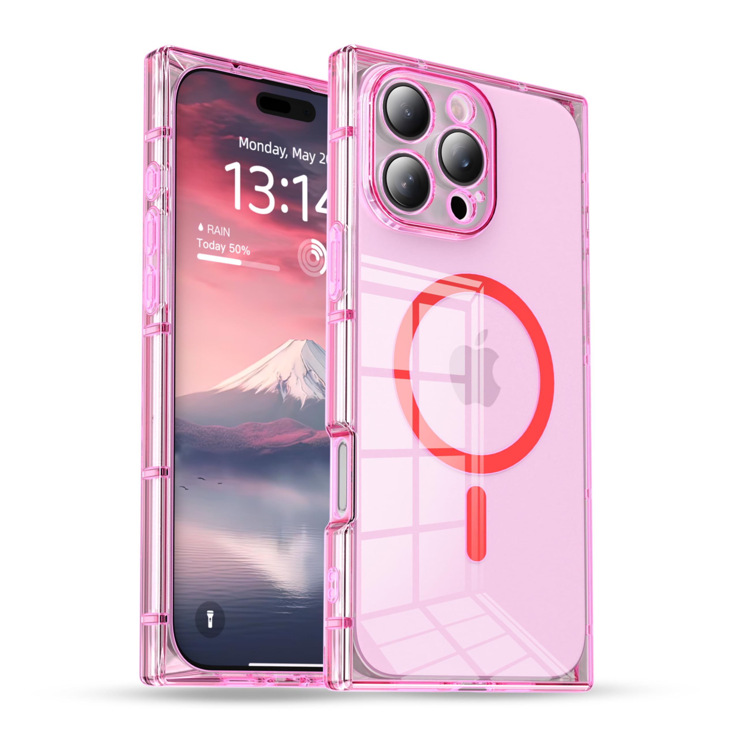 IAIYOXI Rectangle Edge Magnetic Clear Case for iPhone 14, Compatible with MagSafe, Full Camera Protection & Reinforced Corners, Thin Slim Shockproof