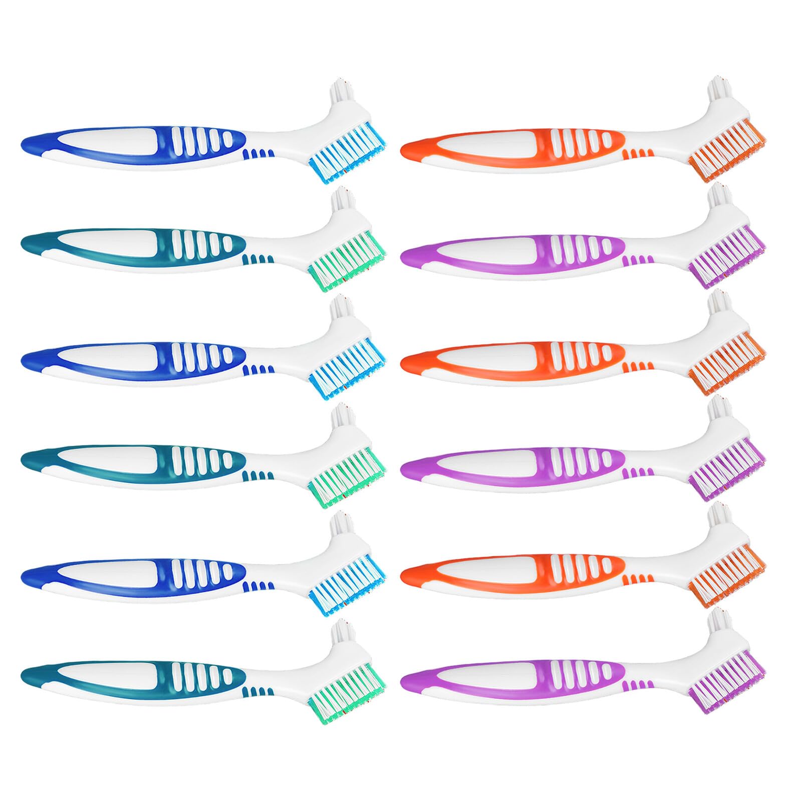 12 Piezas Cepillo de Limpieza para Dentaduras Doble Cara con Mango Ergonómico para Mayores Kit Portátil para Prótesis y Retenedores