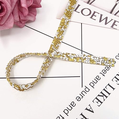 Miniatura 2 de Honbay Cinta decorativa de diamantes de imitación brillantes de 0.4 pulgadas x 5 yardas, plancha, pegamento o cosa (amarillo blanco)