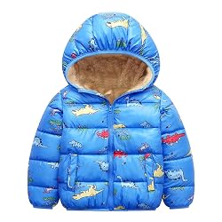 Kids Winter Coat (Size 5/6; 5 Years 6 Years) Outerwear Jacket Infant Dubble Coat Clothes Dinosaur Fleece Puffer Hooded Thick Hoodie Warm Blue